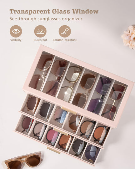 Glasses & Sunglasses Organizer Box with Clear Glass Lid