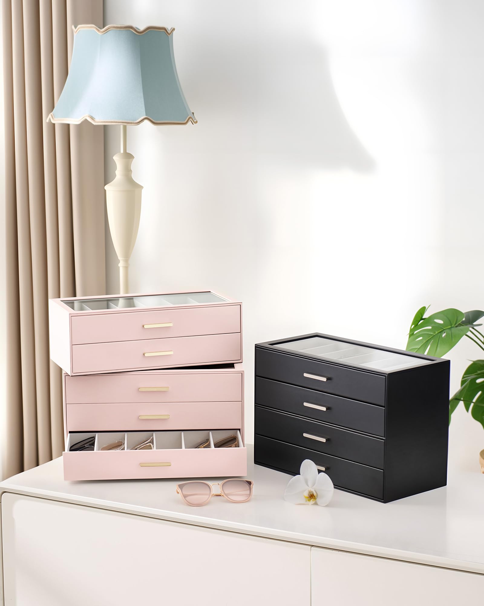 Glasses & Sunglasses Organizer Box with Clear Glass Lid