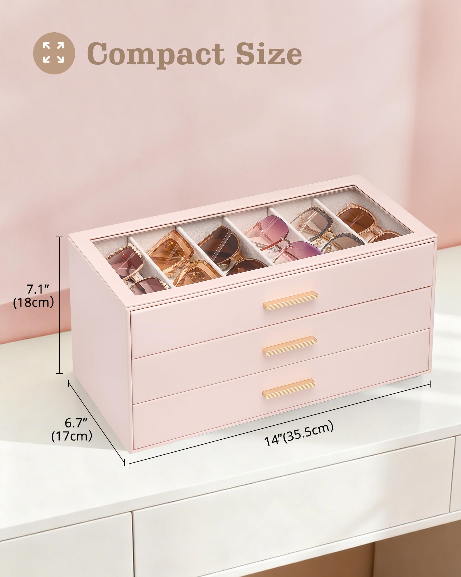 Glasses & Sunglasses Organizer Box with Clear Glass Lid