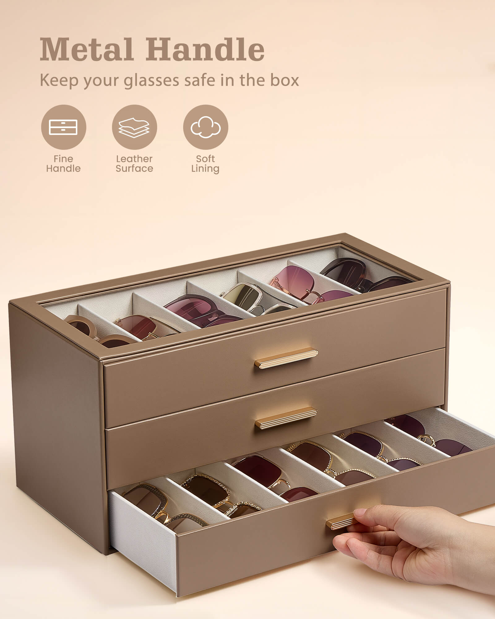 Glasses & Sunglasses Organizer Box with Clear Glass Lid