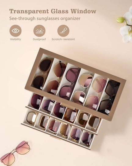 Glasses & Sunglasses Organizer Box with Clear Glass Lid