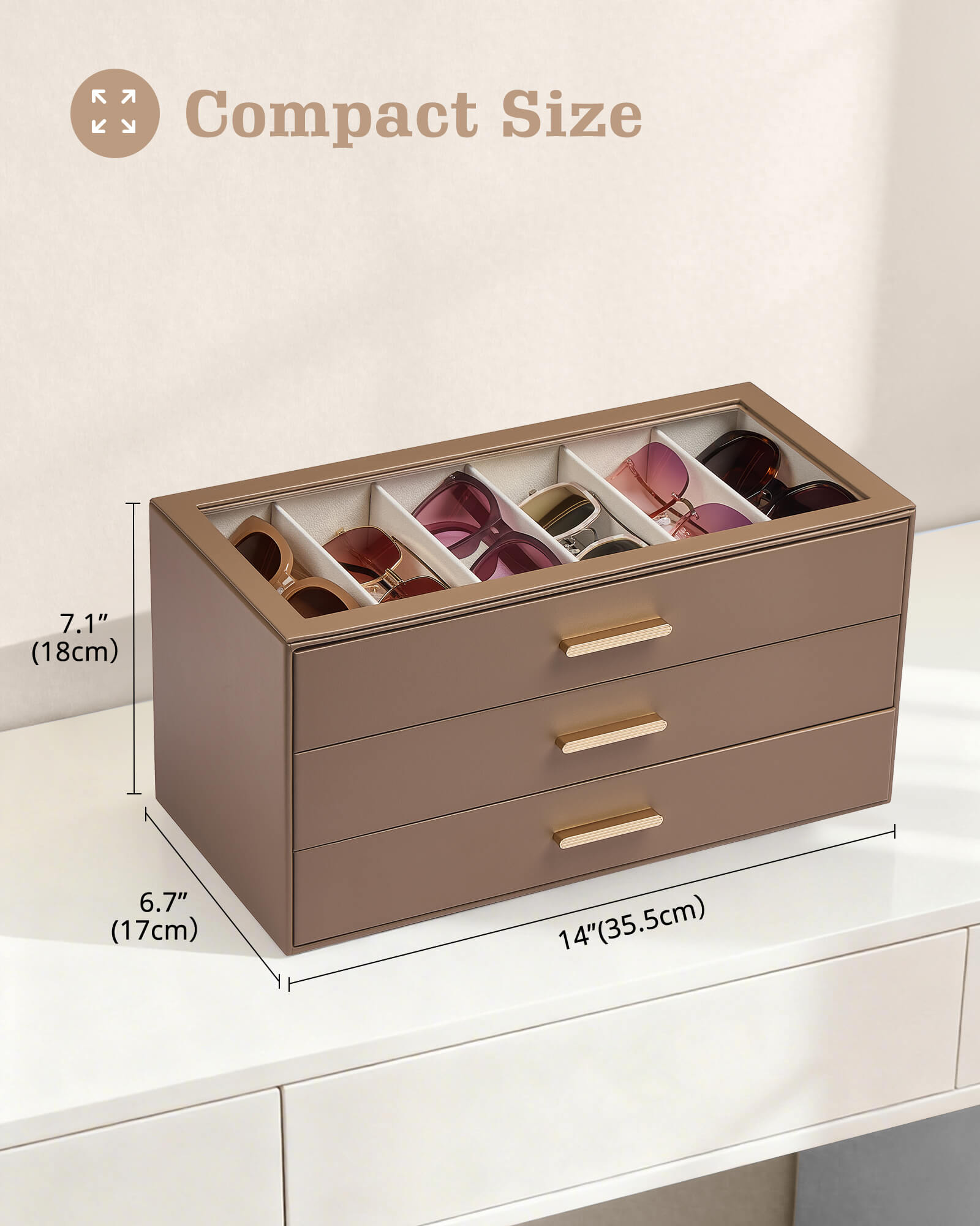Glasses & Sunglasses Organizer Box with Clear Glass Lid