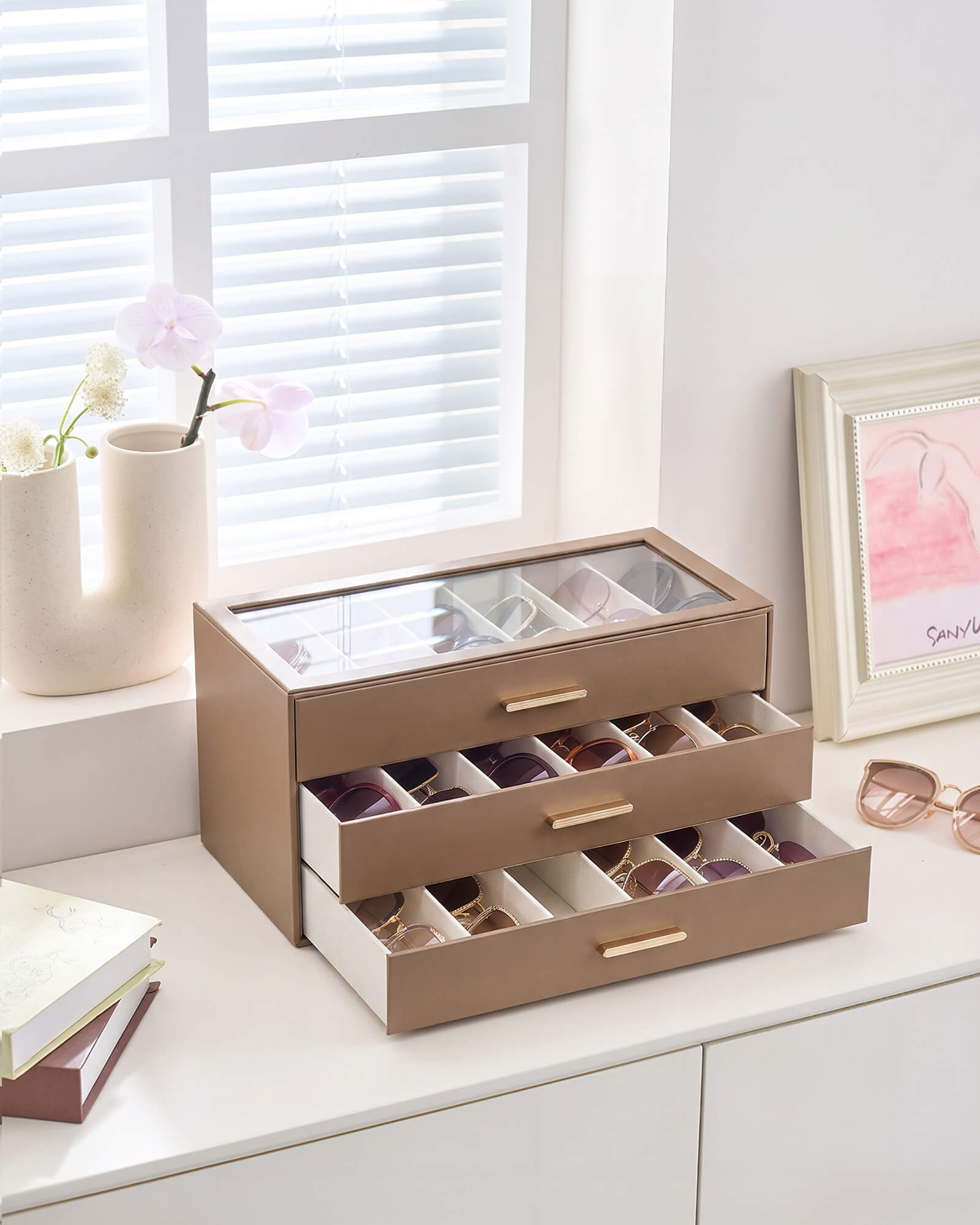 Glasses & Sunglasses Organizer Box with Clear Glass Lid