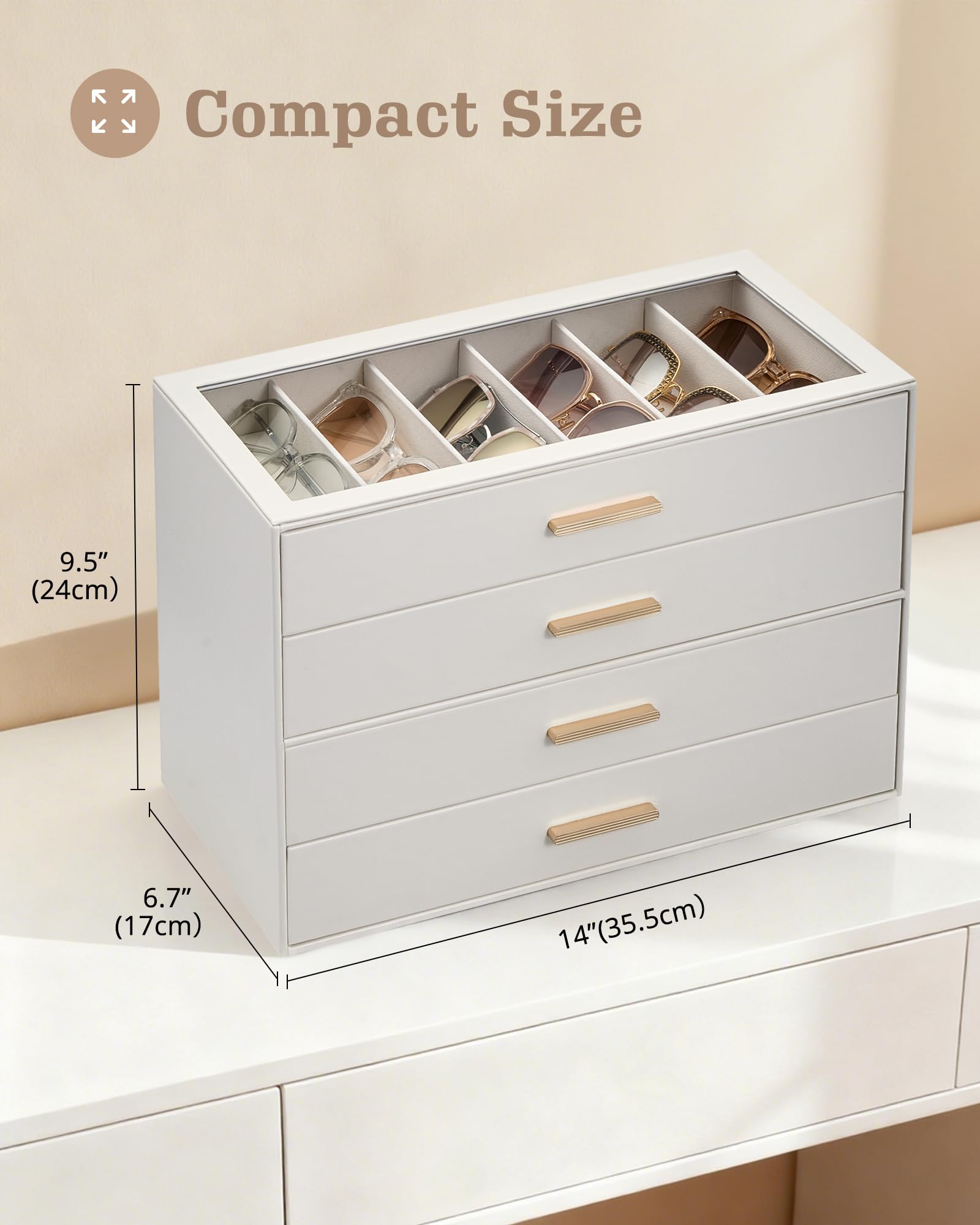 Glasses & Sunglasses Organizer Box with Clear Glass Lid