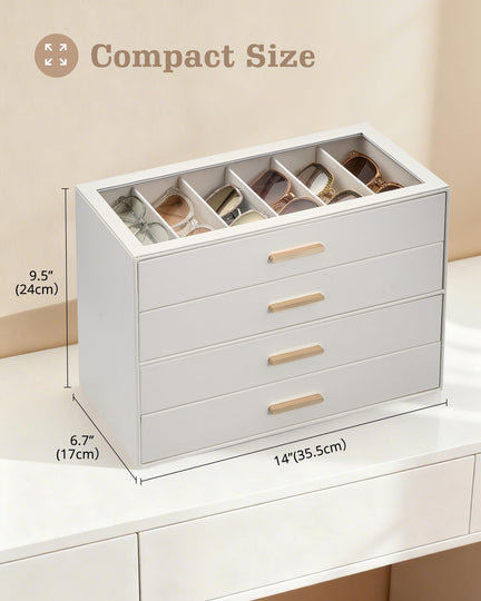 Glasses & Sunglasses Organizer Box with Clear Glass Lid