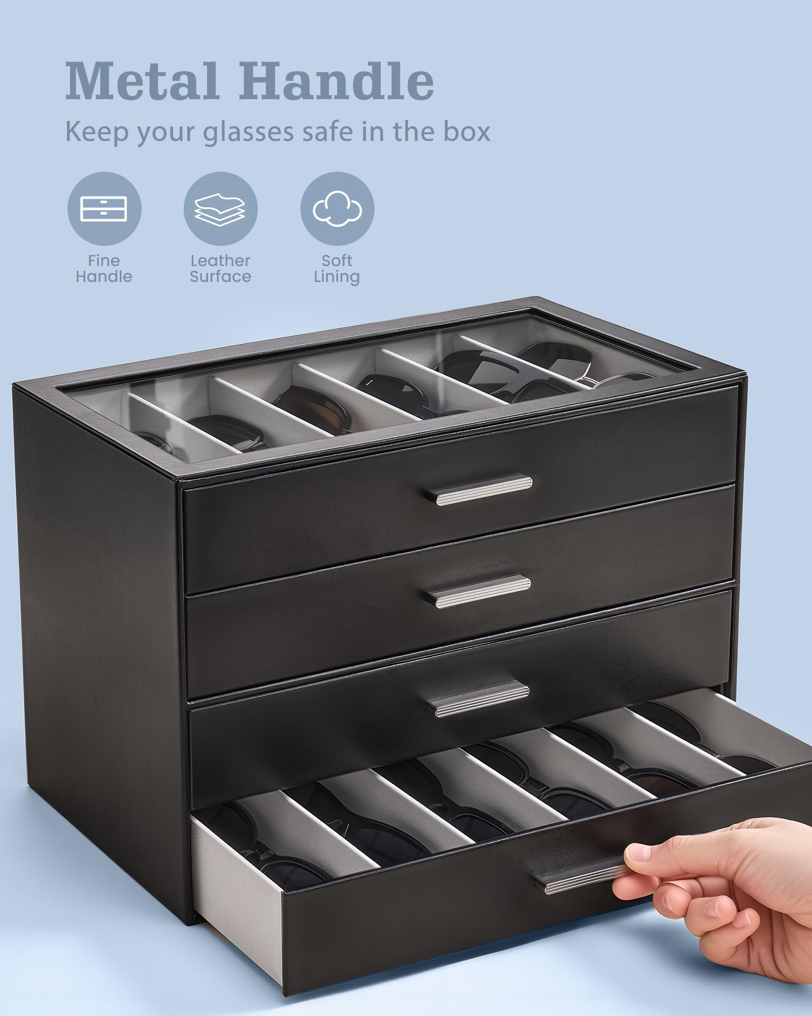 Glasses & Sunglasses Organizer Box with Clear Glass Lid