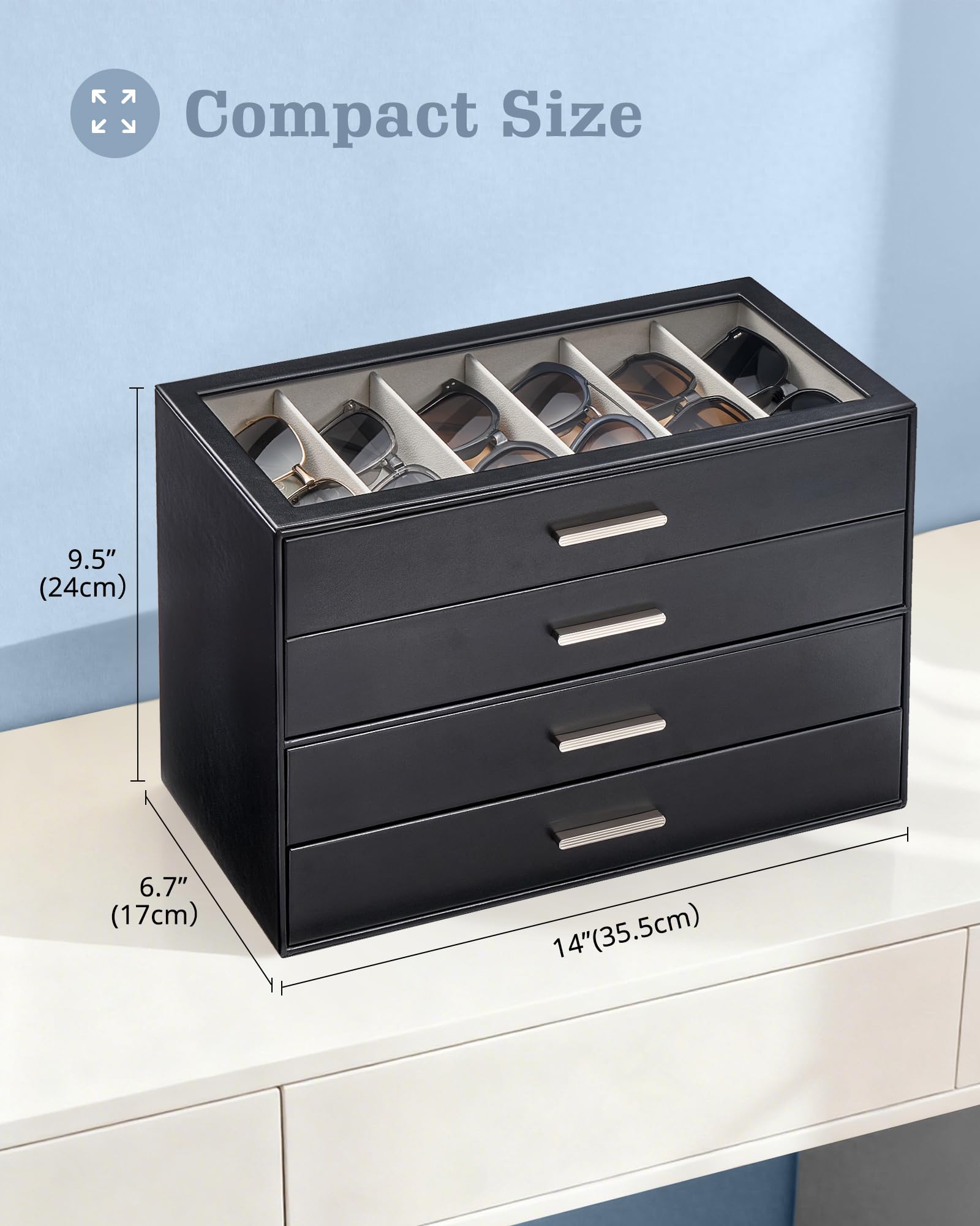 Glasses & Sunglasses Organizer Box with Clear Glass Lid