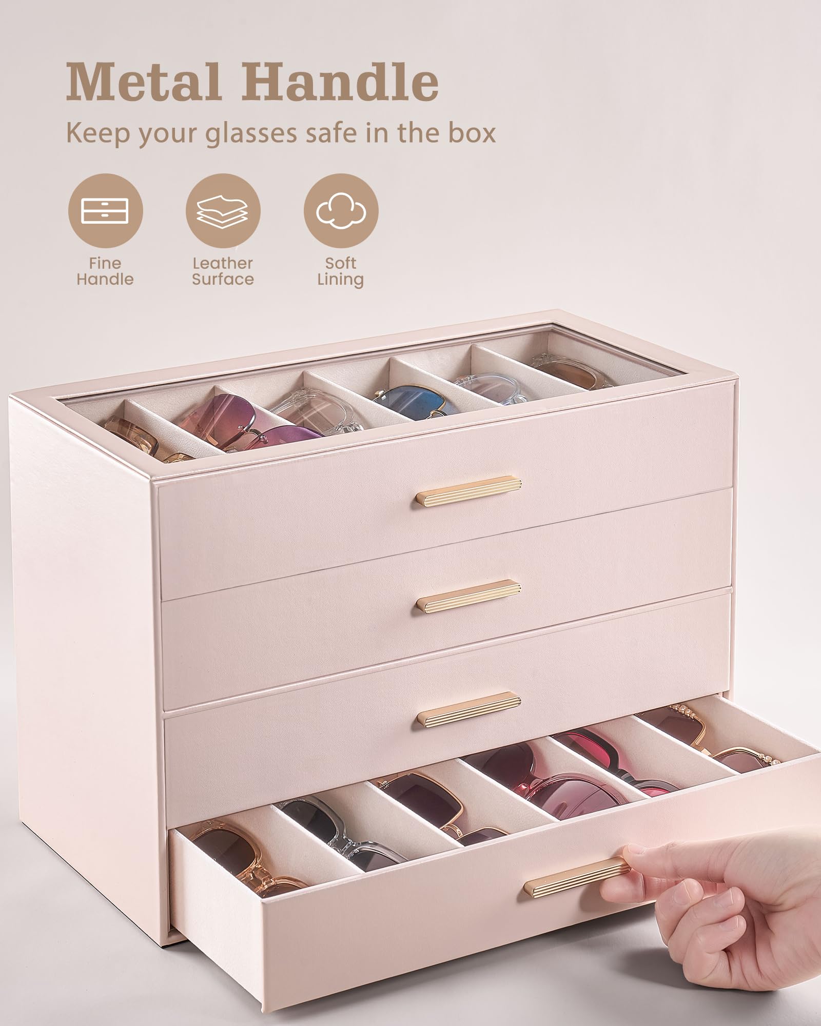 Glasses & Sunglasses Organizer Box with Clear Glass Lid