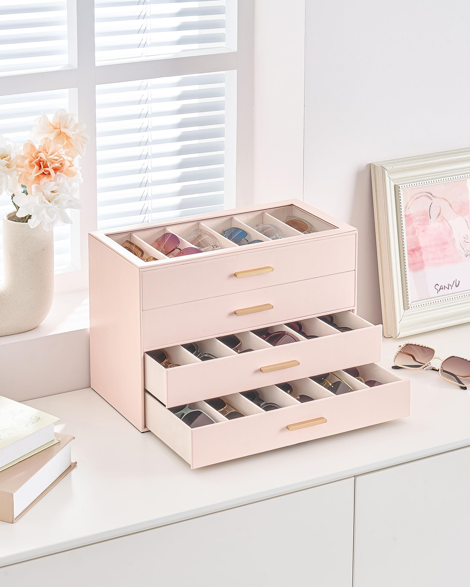 Glasses & Sunglasses Organizer Box with Clear Glass Lid