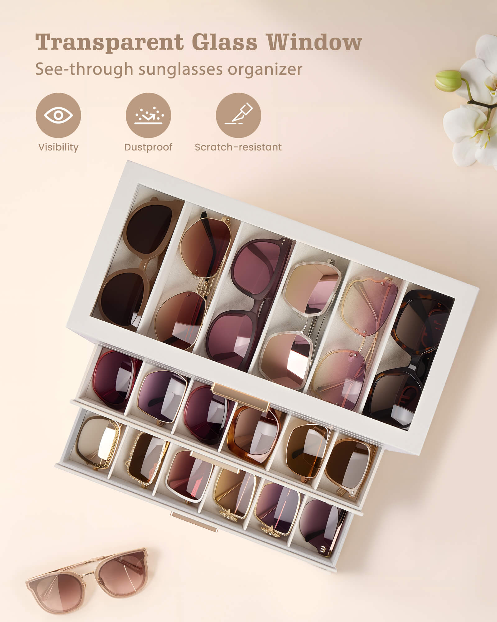 Glasses & Sunglasses Organizer Box with Clear Glass Lid