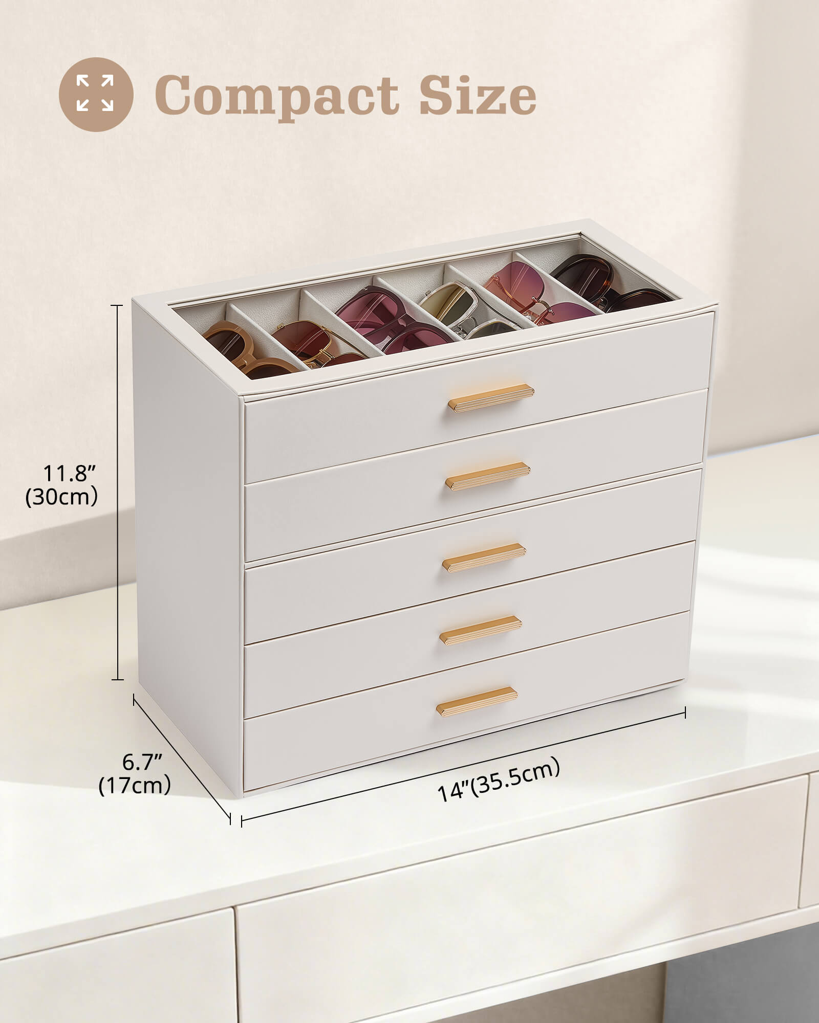 Glasses & Sunglasses Organizer Box with Clear Glass Lid