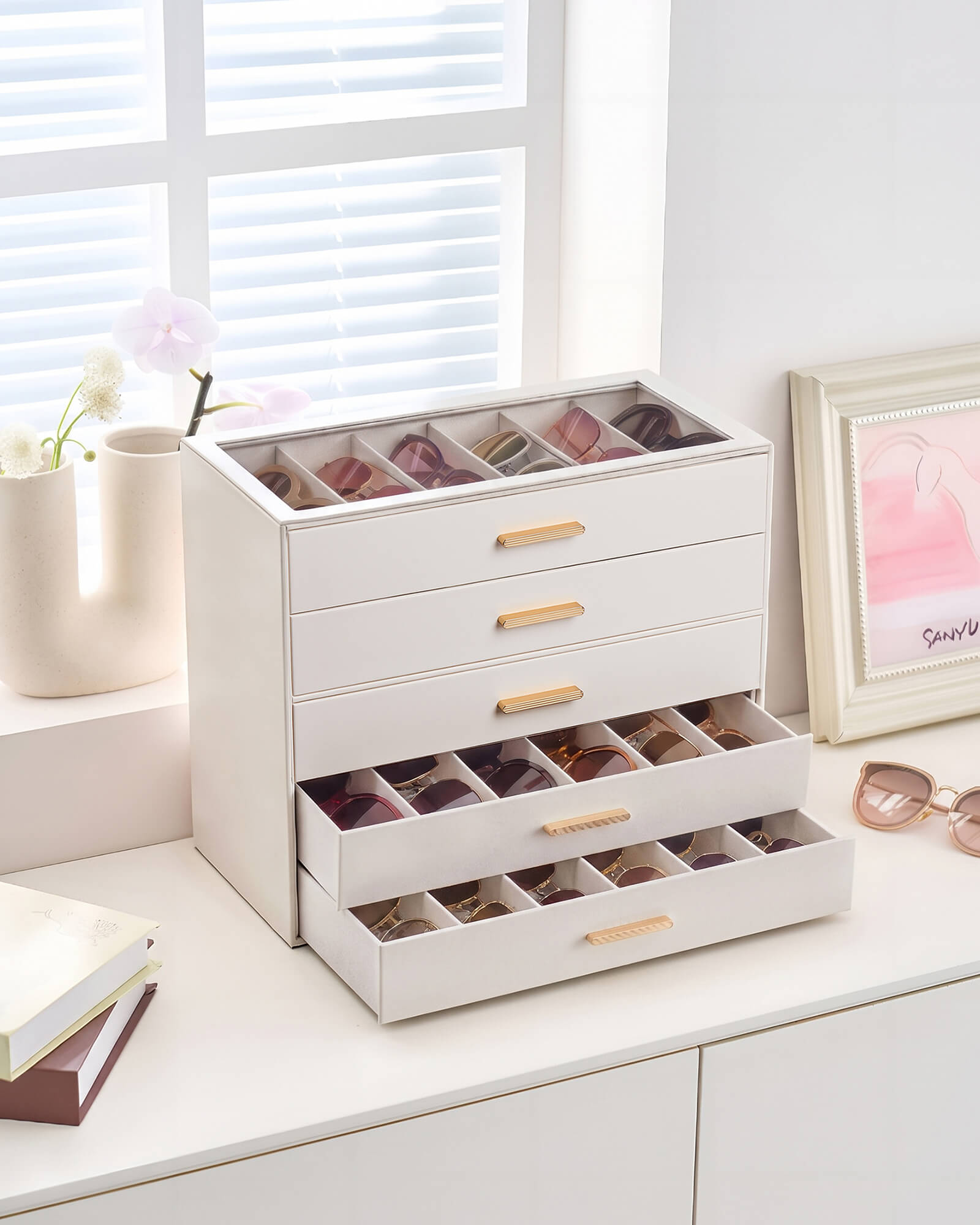 Glasses & Sunglasses Organizer Box with Clear Glass Lid