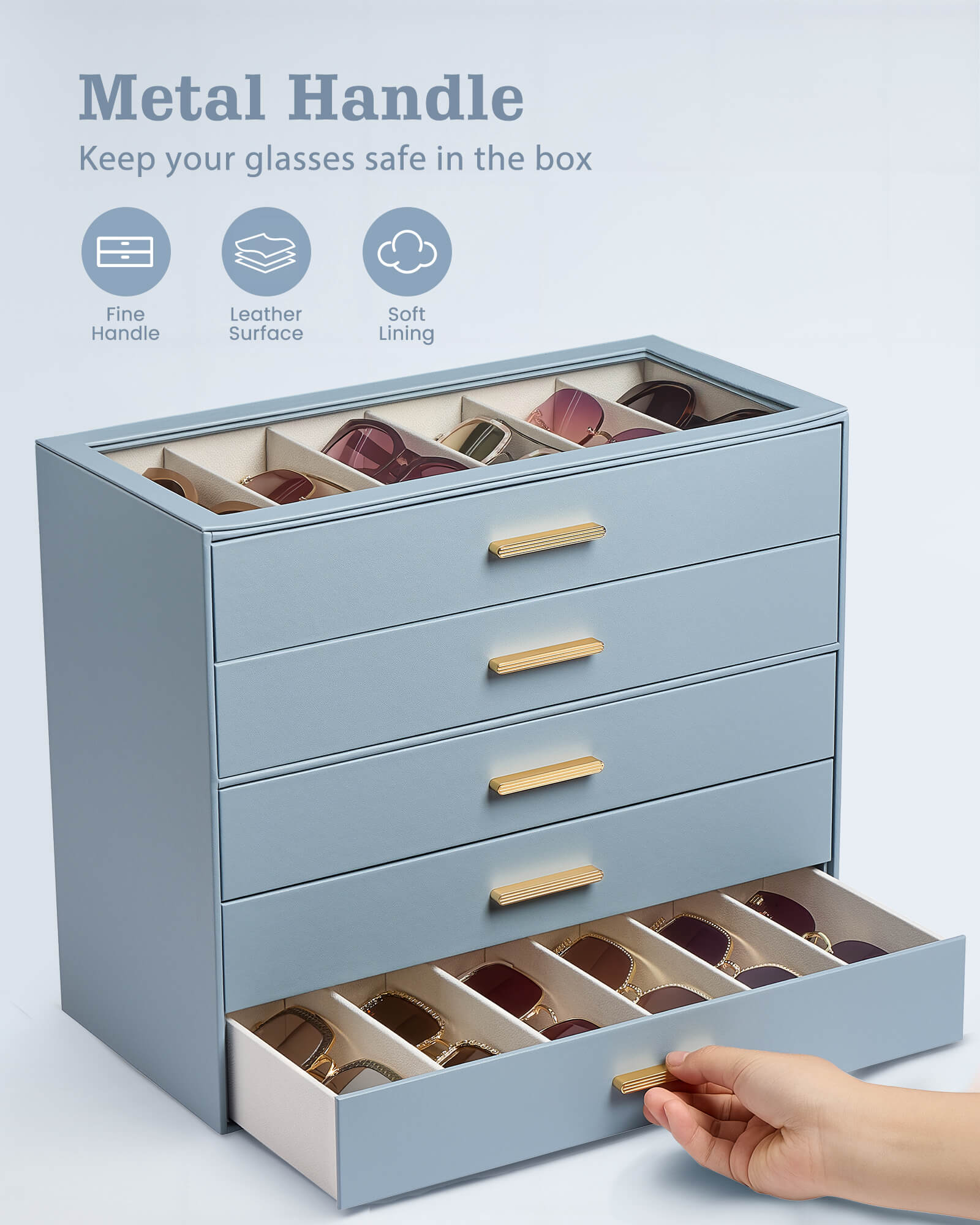 Glasses & Sunglasses Organizer Box with Clear Glass Lid