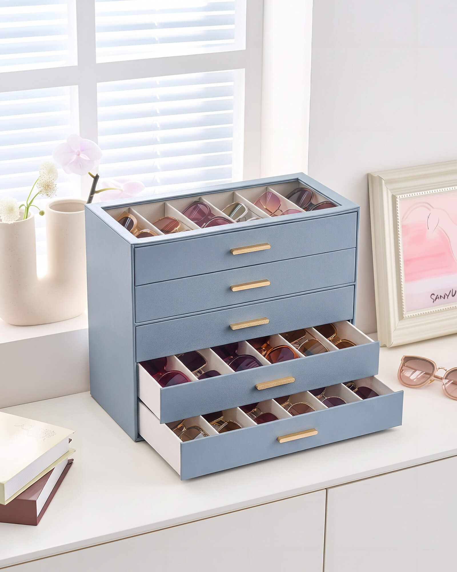 Glasses & Sunglasses Organizer Box with Clear Glass Lid