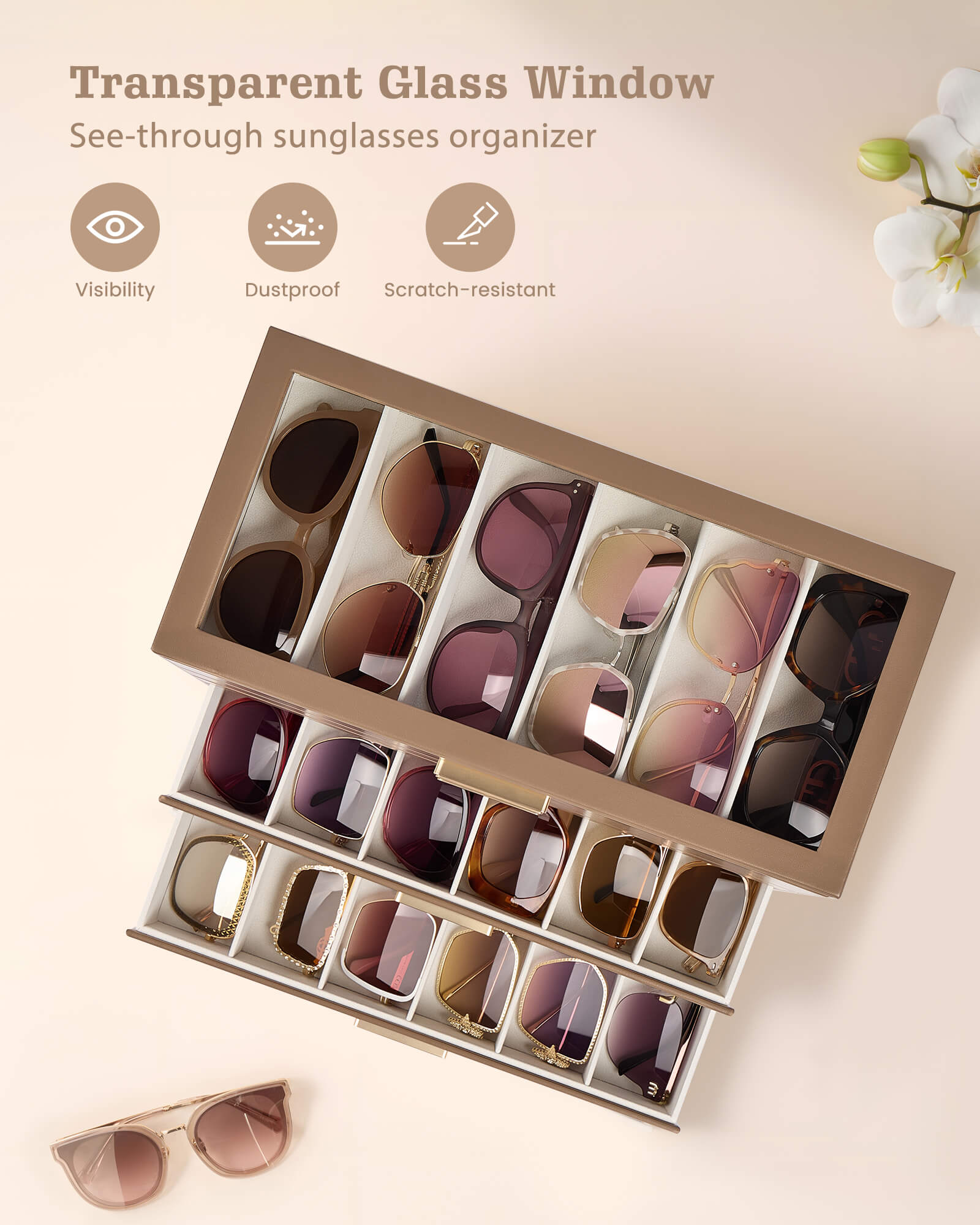 Glasses & Sunglasses Organizer Box with Clear Glass Lid