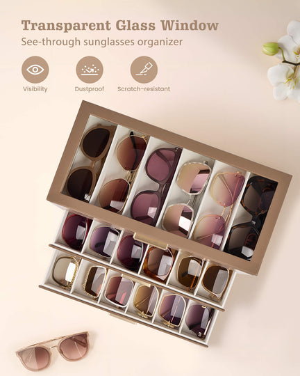 Glasses & Sunglasses Organizer Box with Clear Glass Lid