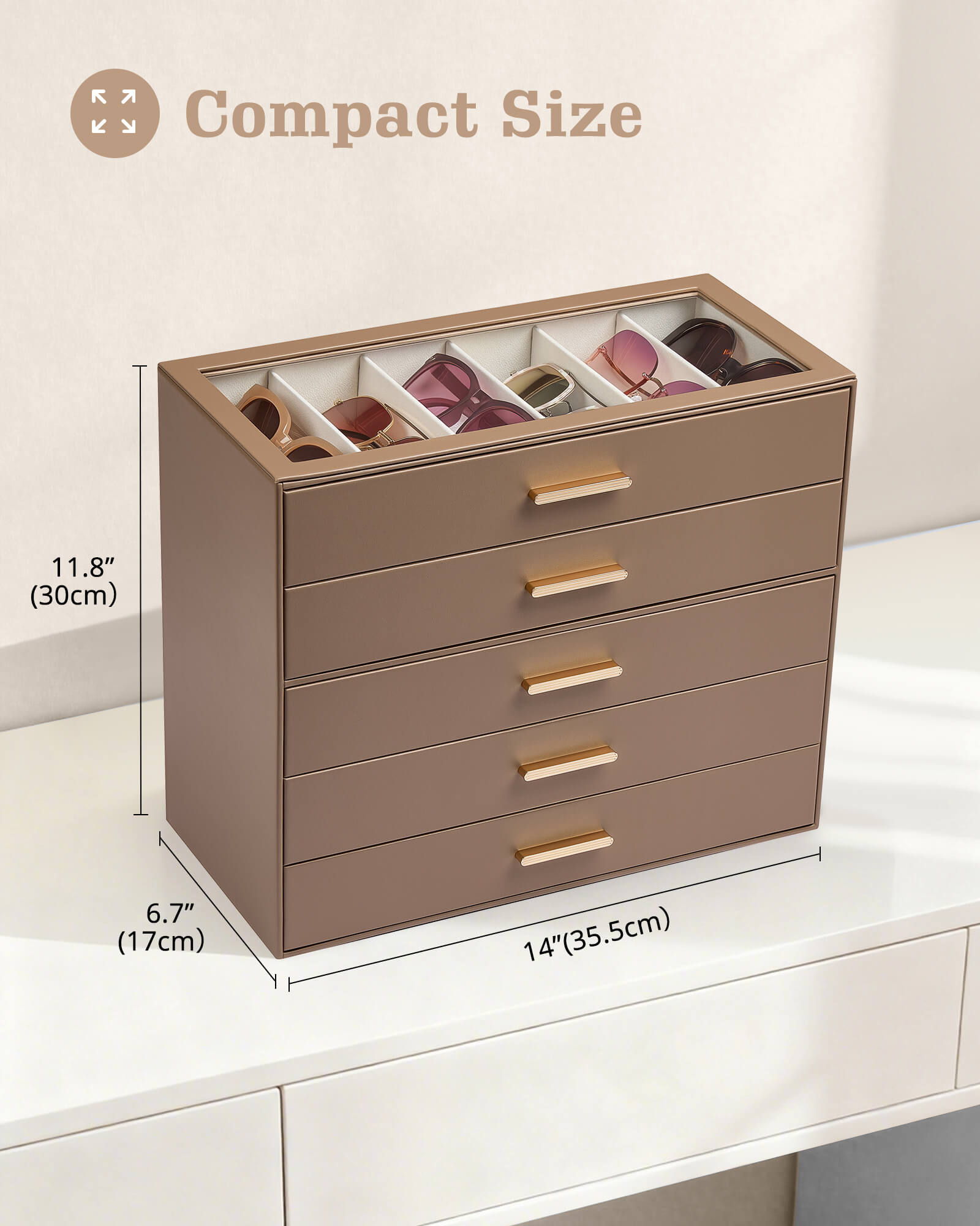 Glasses & Sunglasses Organizer Box with Clear Glass Lid