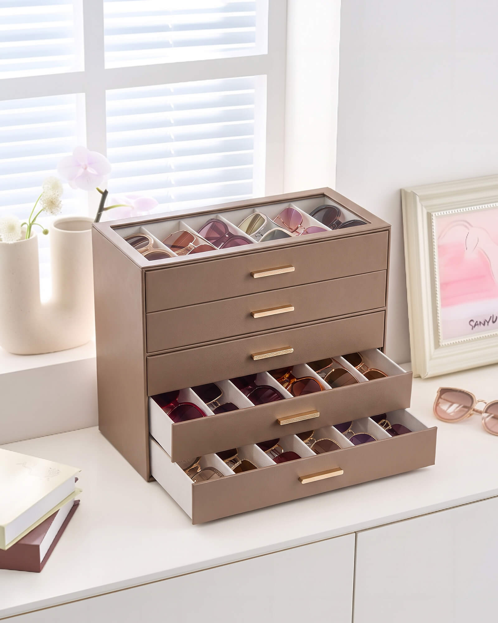 Glasses & Sunglasses Organizer Box with Clear Glass Lid