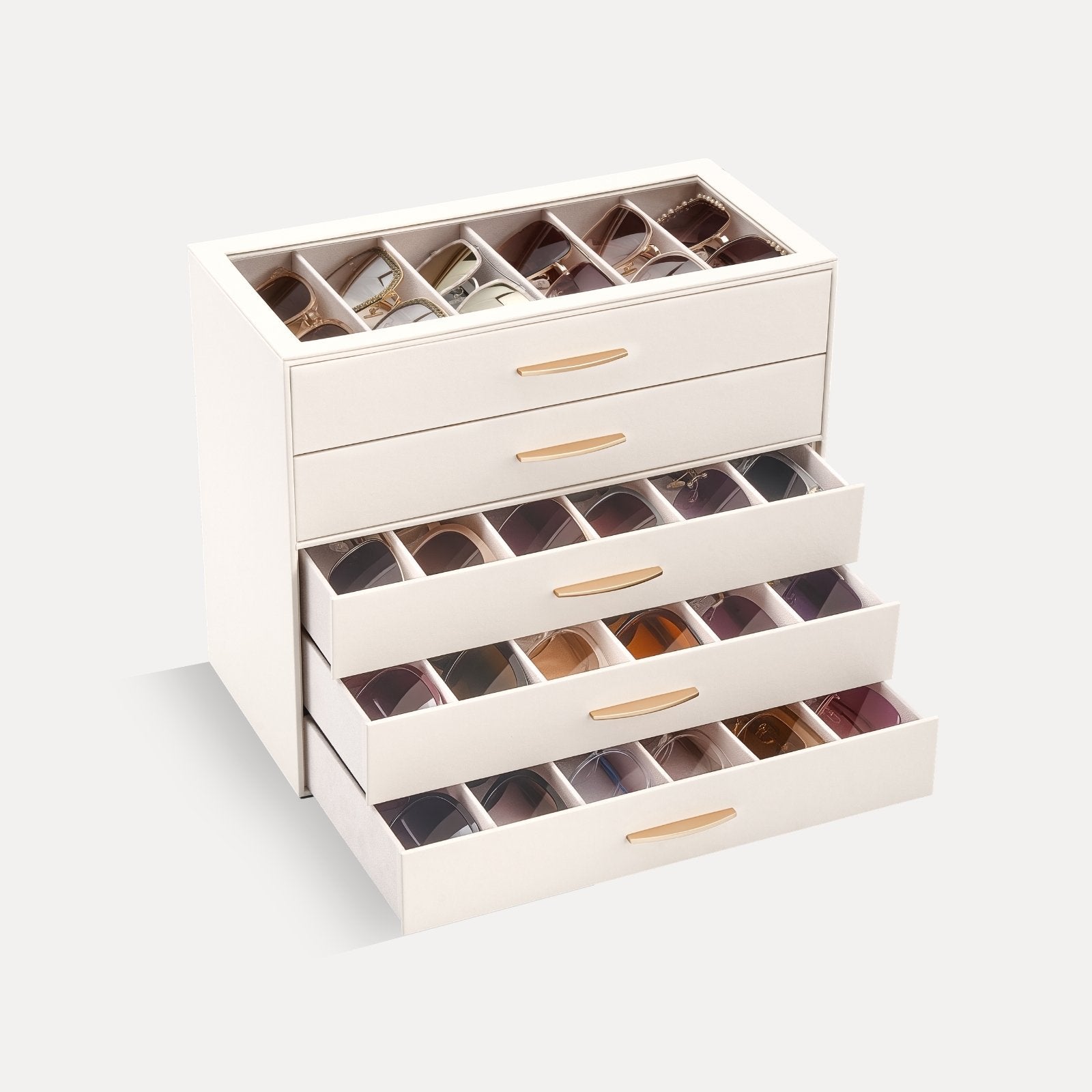 5-Layer Sunglasses Organizer Case with Clear Top Lid