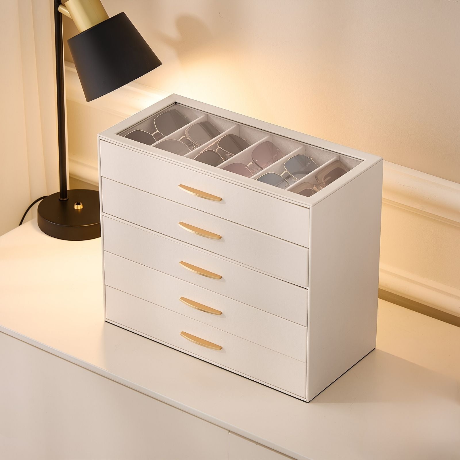 5-Layer Sunglasses Organizer Case with Clear Top Lid