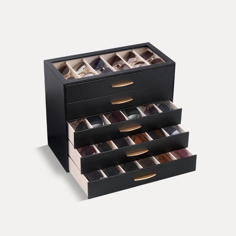 Large Capacity Multi-Tier Sunglasses Organizer Case with Clear Top Lid