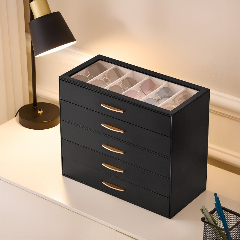 Large Capacity Multi-Tier Sunglasses Organizer Case with Clear Top Lid