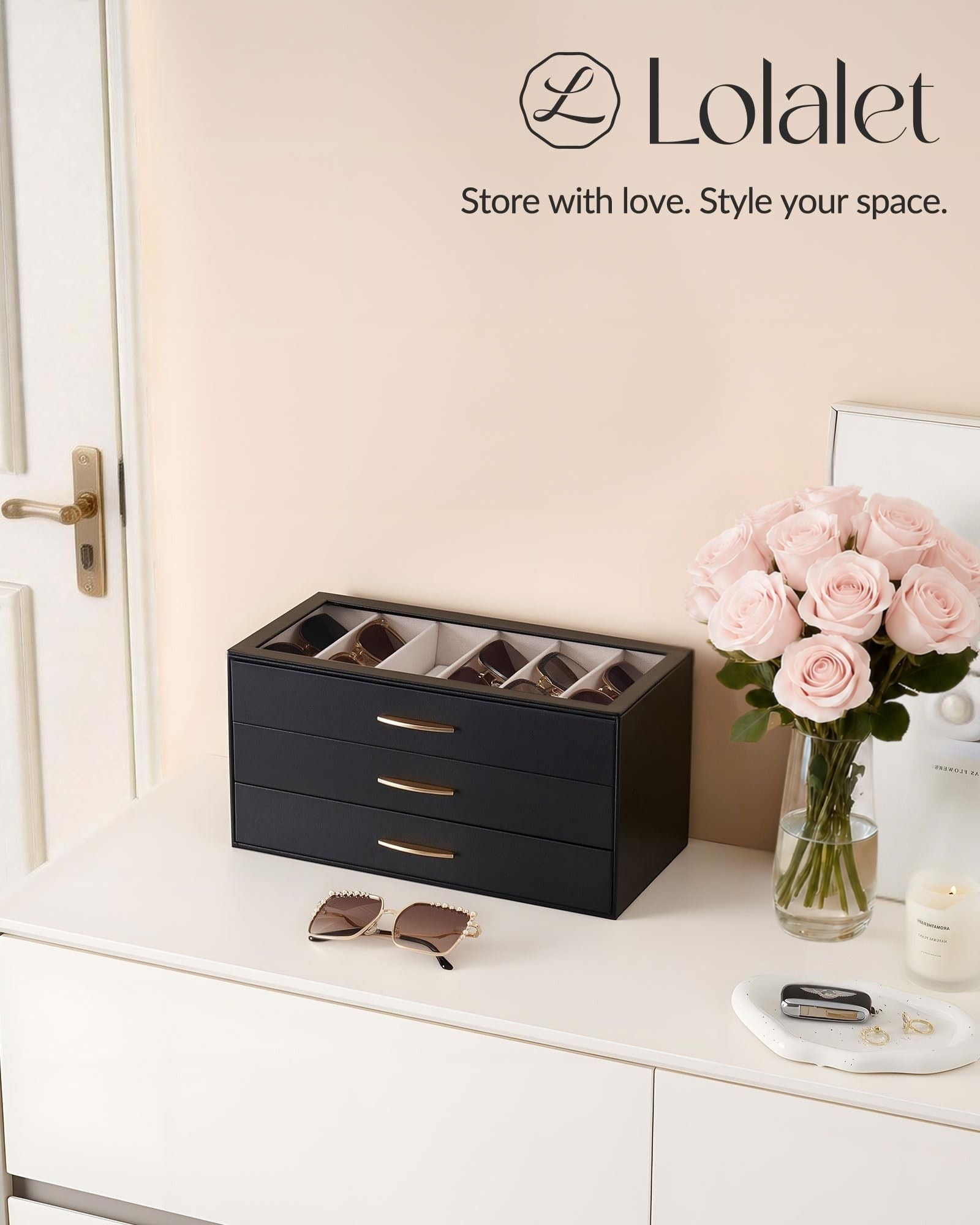 Large Capacity Multi-Tier Sunglasses Organizer Case with Clear Top Lid