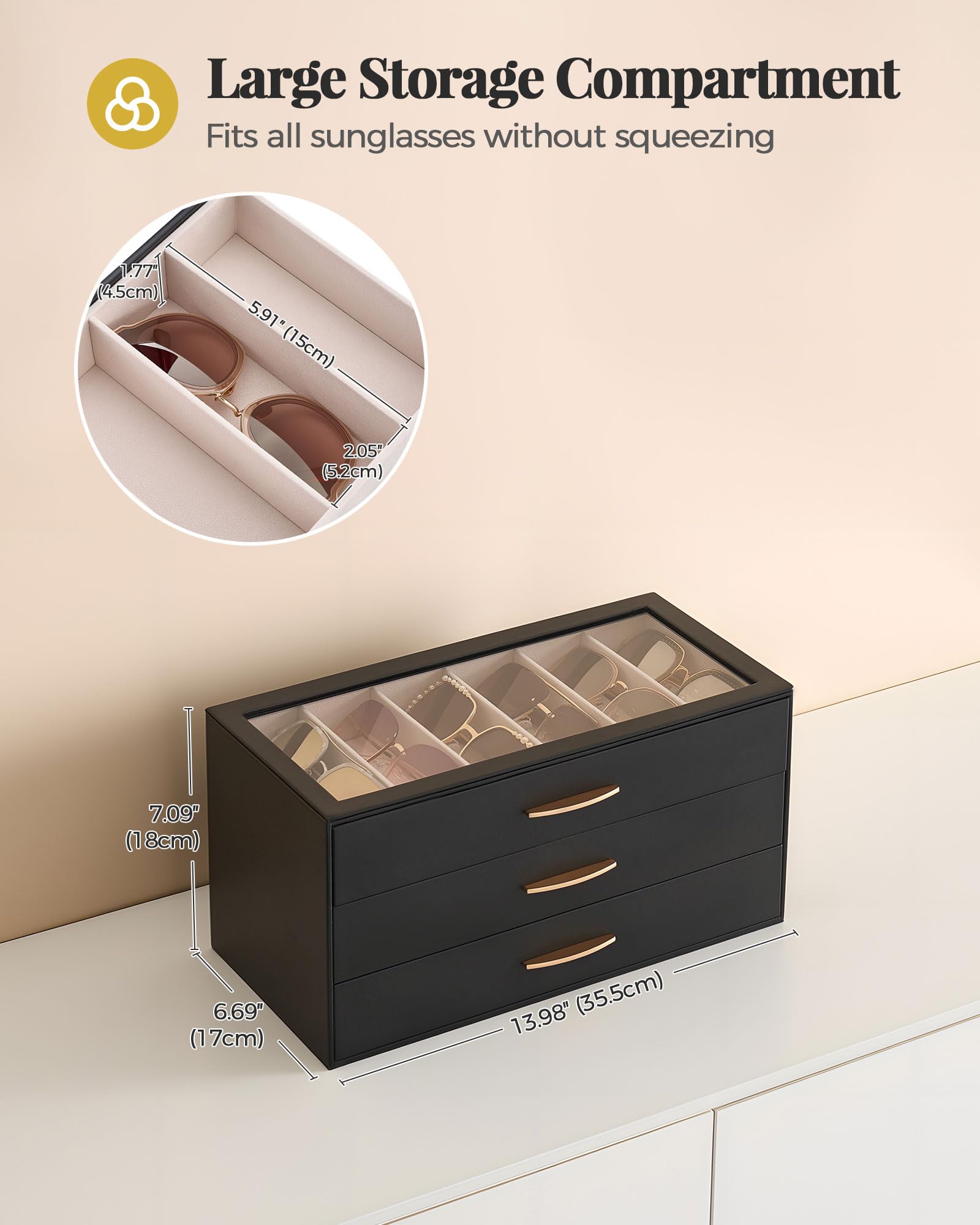 Large Capacity Multi-Tier Sunglasses Organizer Case with Clear Top Lid