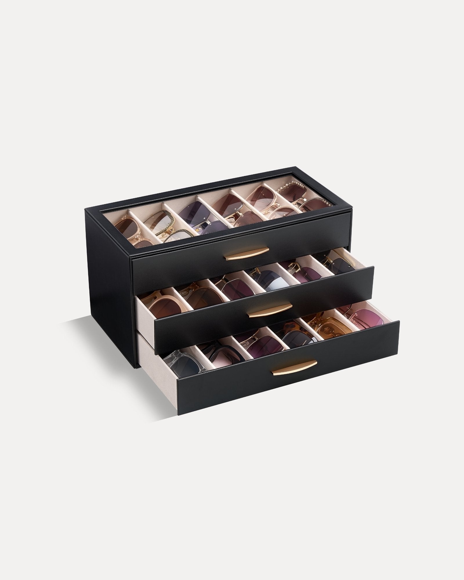 Large Capacity Multi-Tier Sunglasses Organizer Case with Clear Top Lid