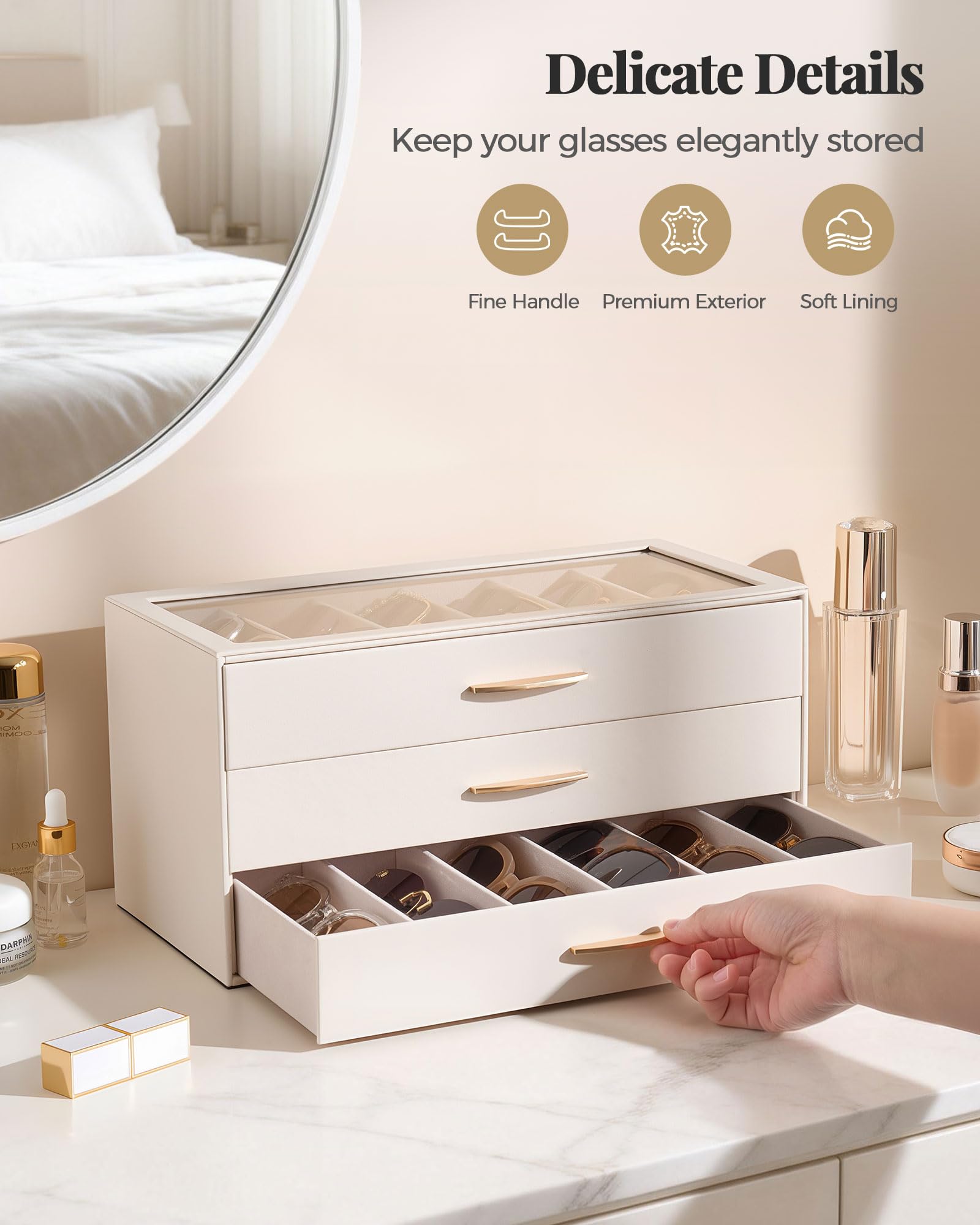 Large Capacity Multi-Tier Sunglasses Organizer Case with Clear Top Lid