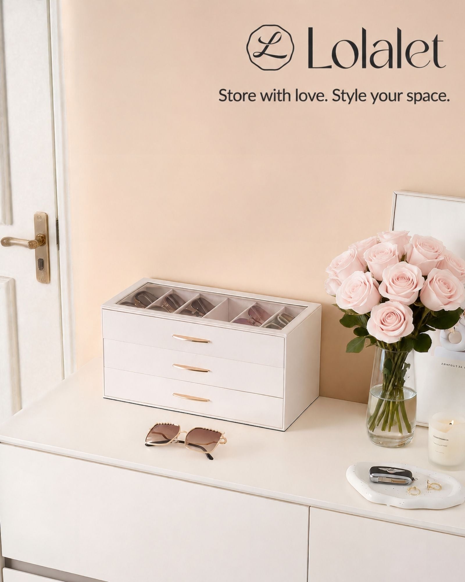 Large Capacity Multi-Tier Sunglasses Organizer Case with Clear Top Lid