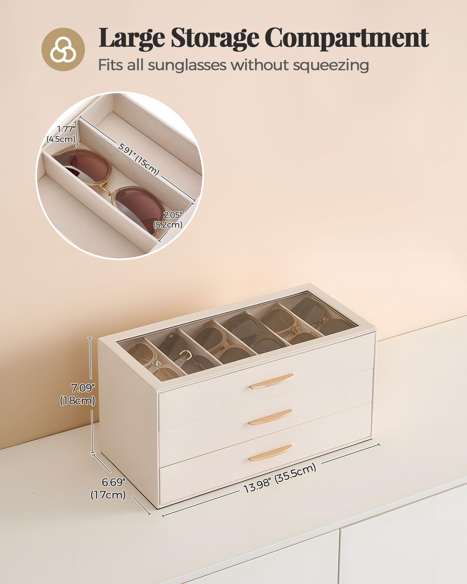 Large Capacity Multi-Tier Sunglasses Organizer Case with Clear Top Lid