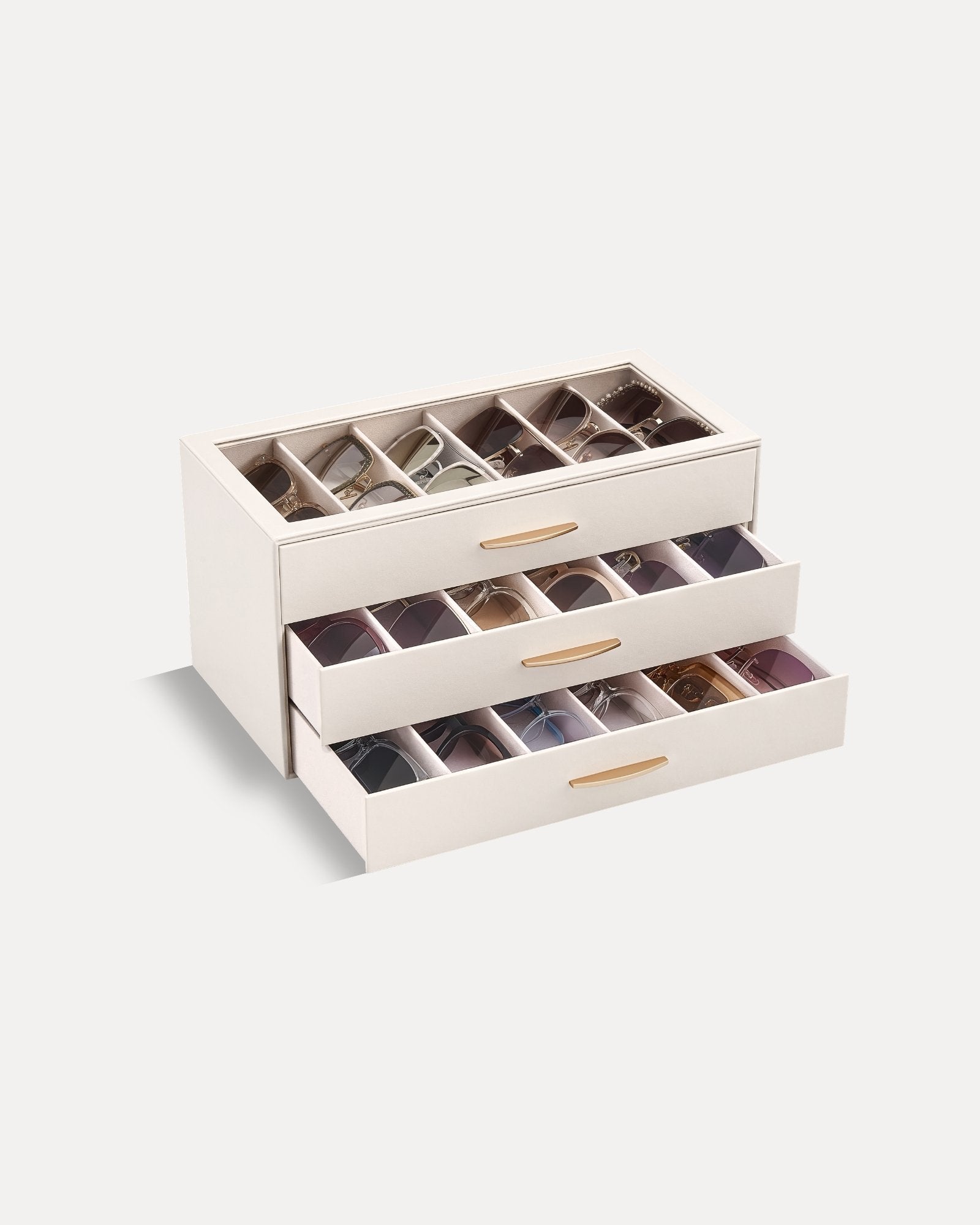 Large Capacity Multi-Tier Sunglasses Organizer Case with Clear Top Lid