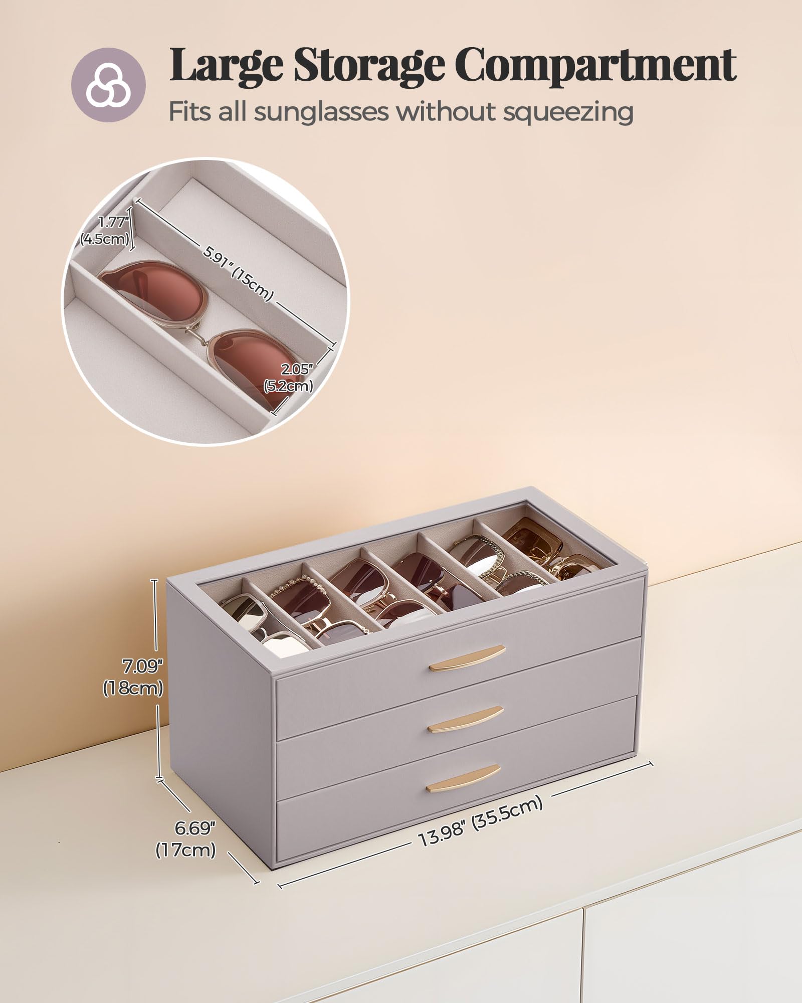 Large Capacity Multi-Tier Sunglasses Organizer Case with Clear Top Lid