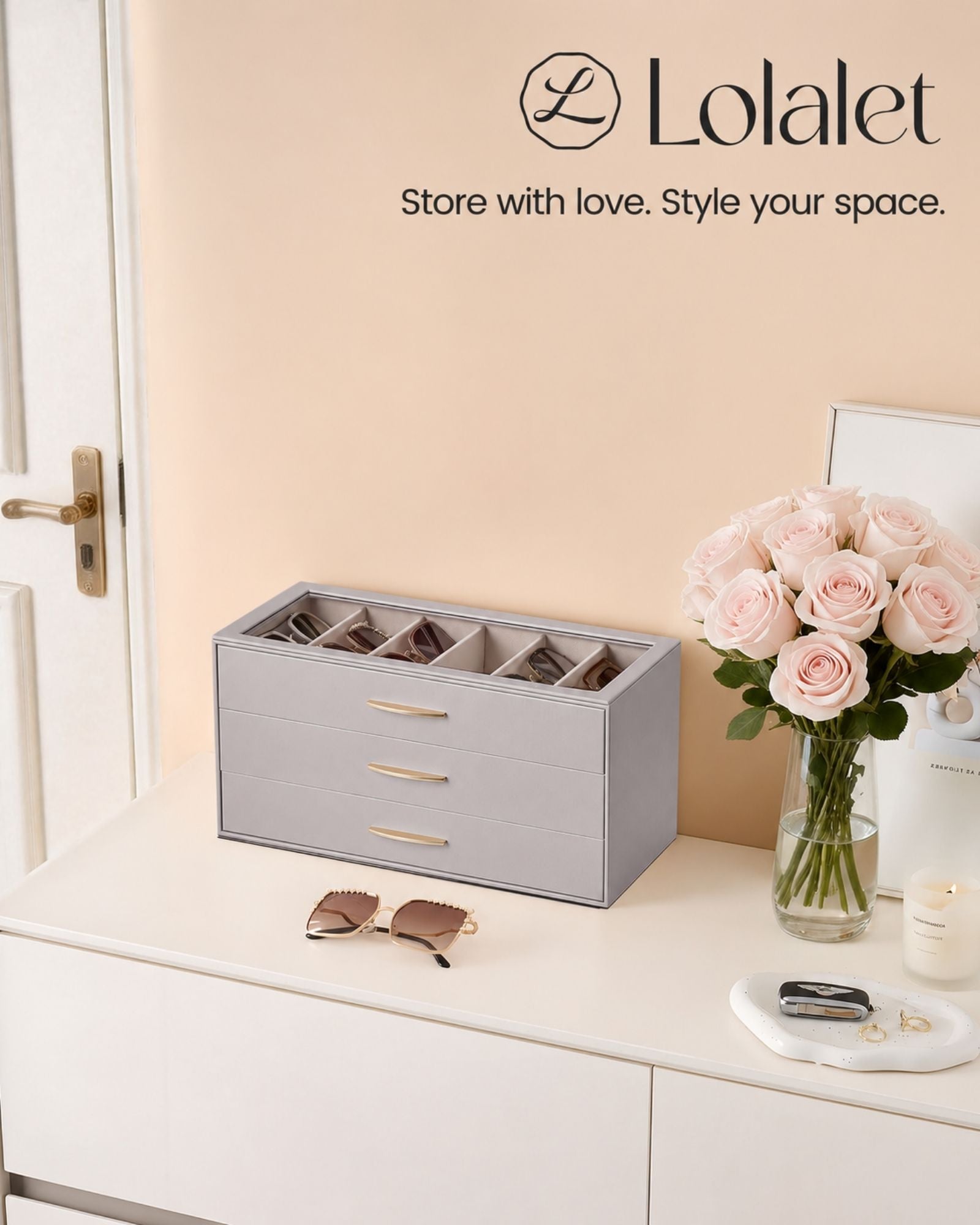 Large Capacity Multi-Tier Sunglasses Organizer Case with Clear Top Lid