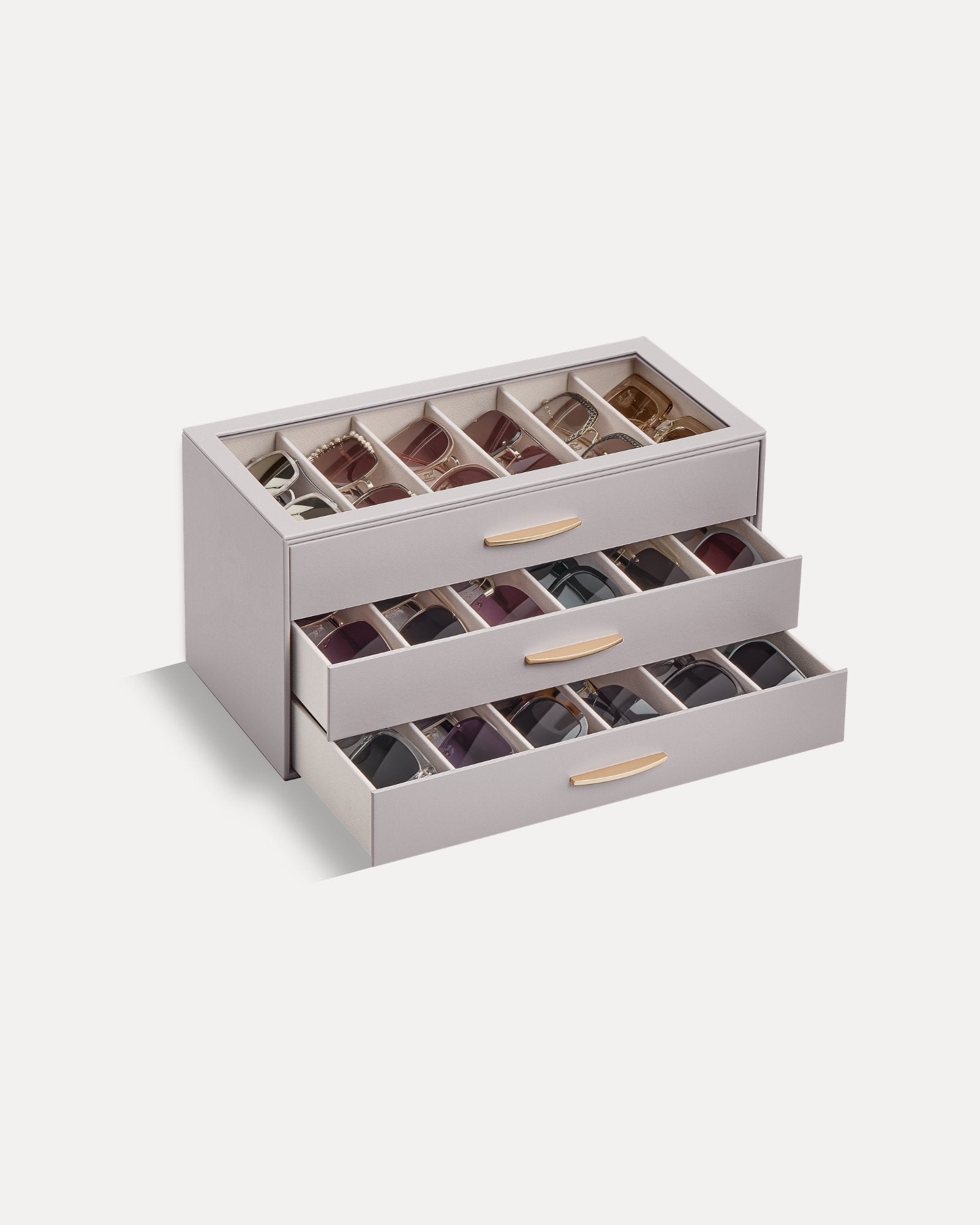 Large Capacity Multi-Tier Sunglasses Organizer Case with Clear Top Lid