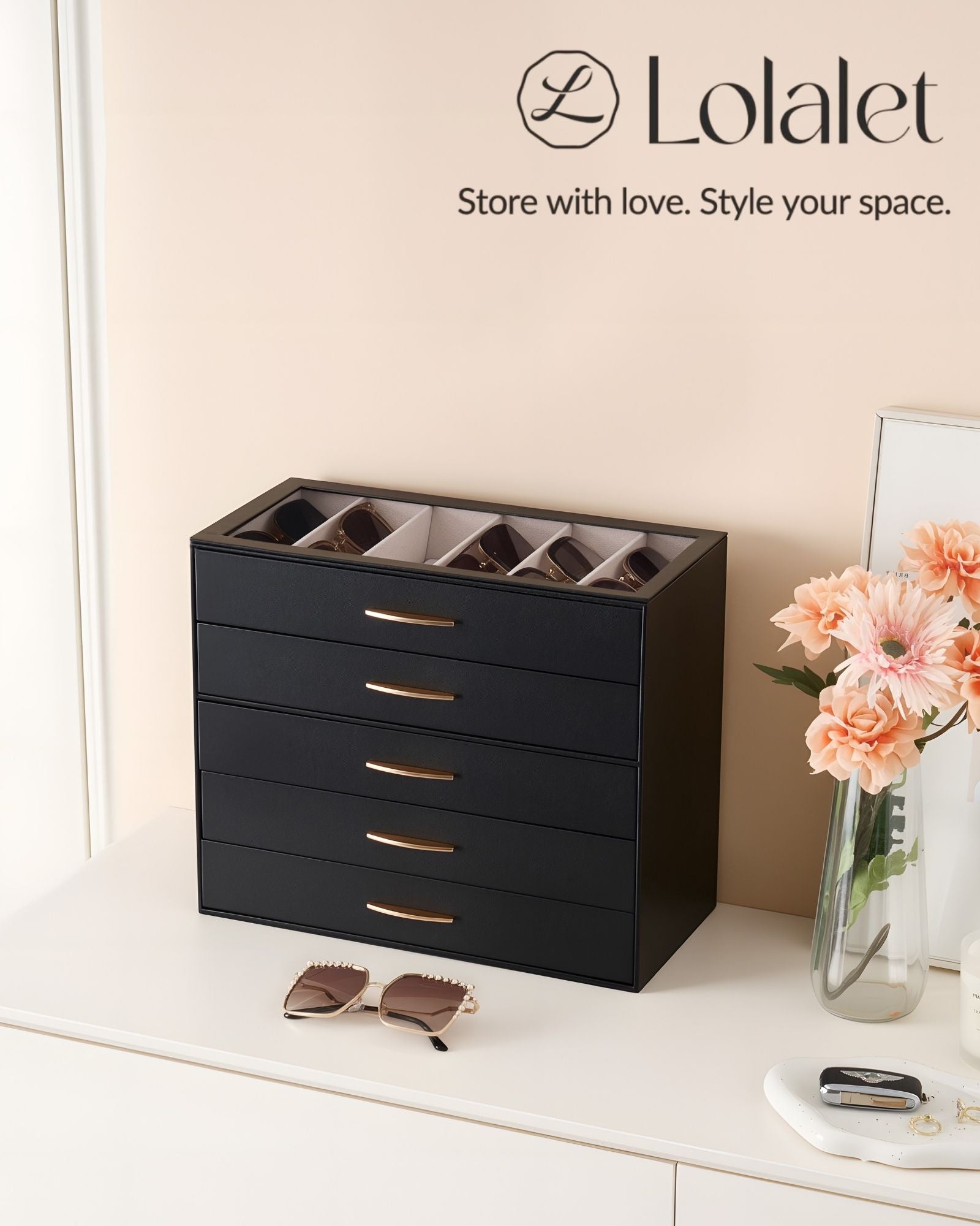 5-Layer Sunglasses Organizer Case with Clear Top Lid