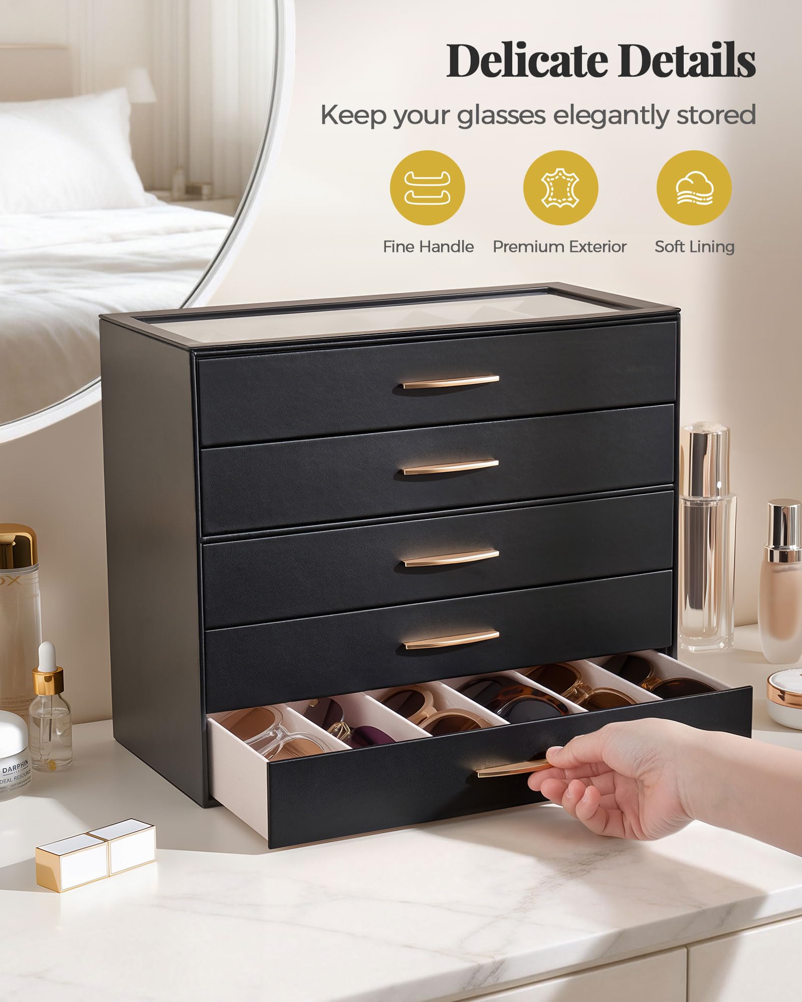 5-Layer Sunglasses Organizer Case with Clear Top Lid