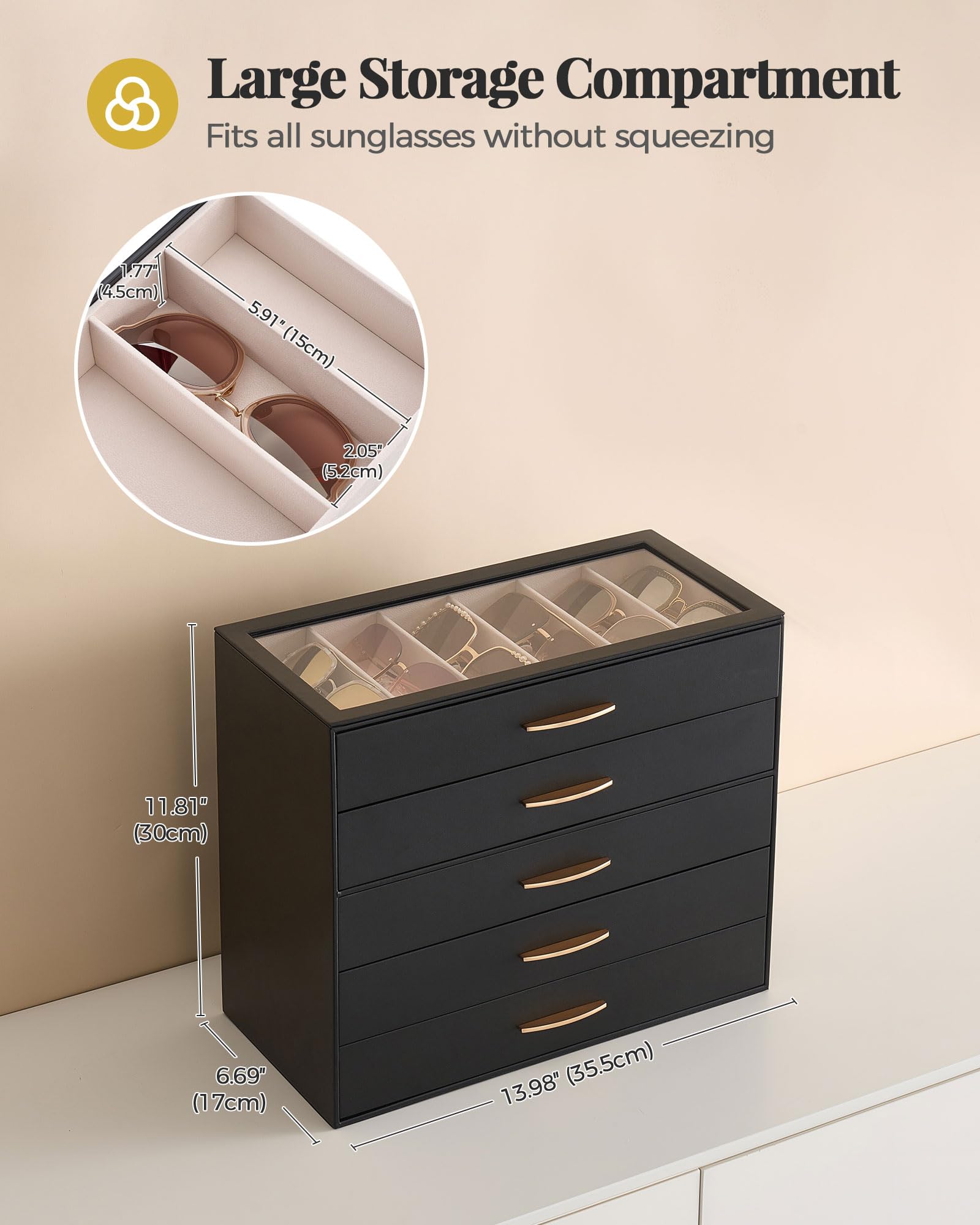 5-Layer Sunglasses Organizer Case with Clear Top Lid