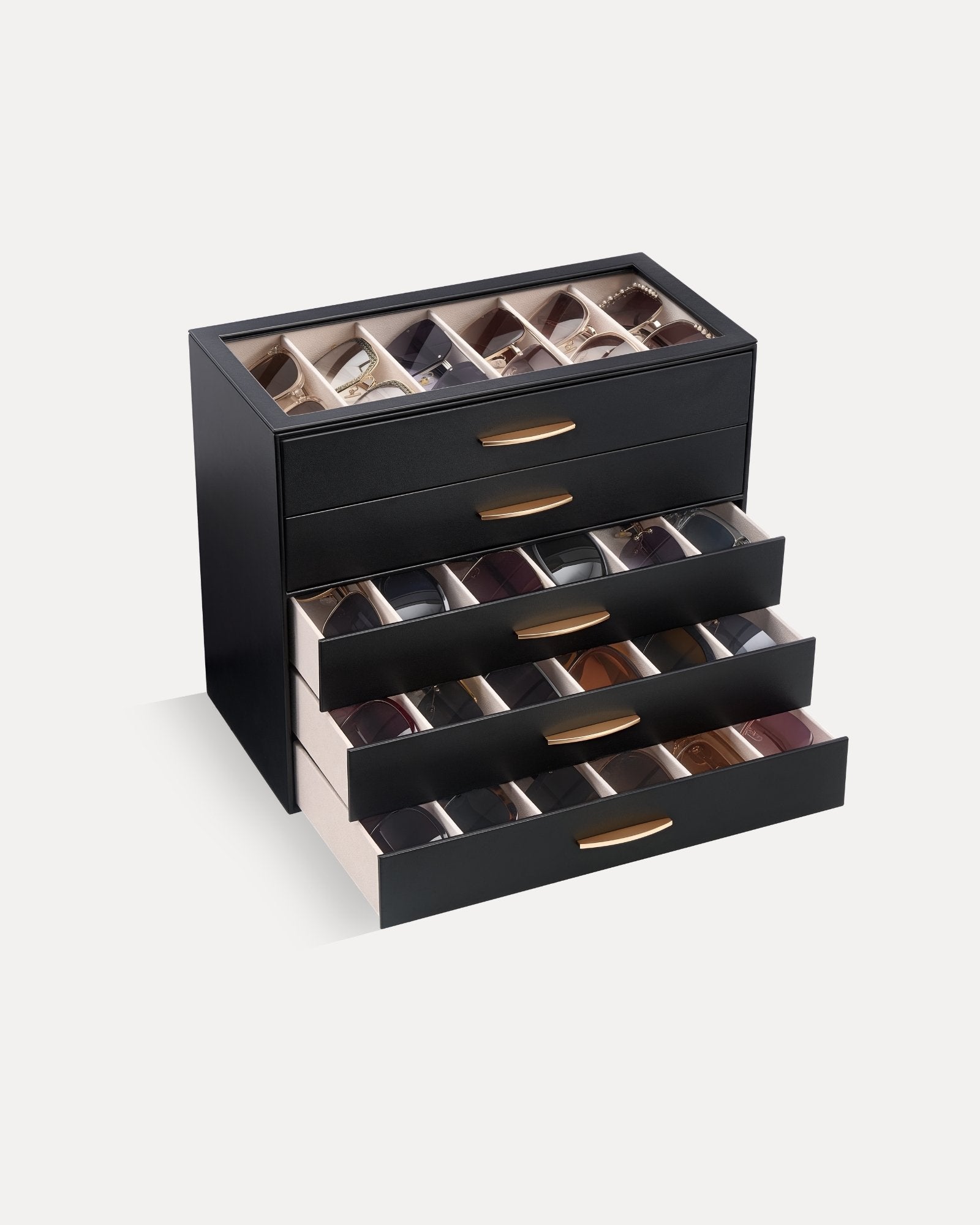 5-Layer Sunglasses Organizer Case with Clear Top Lid