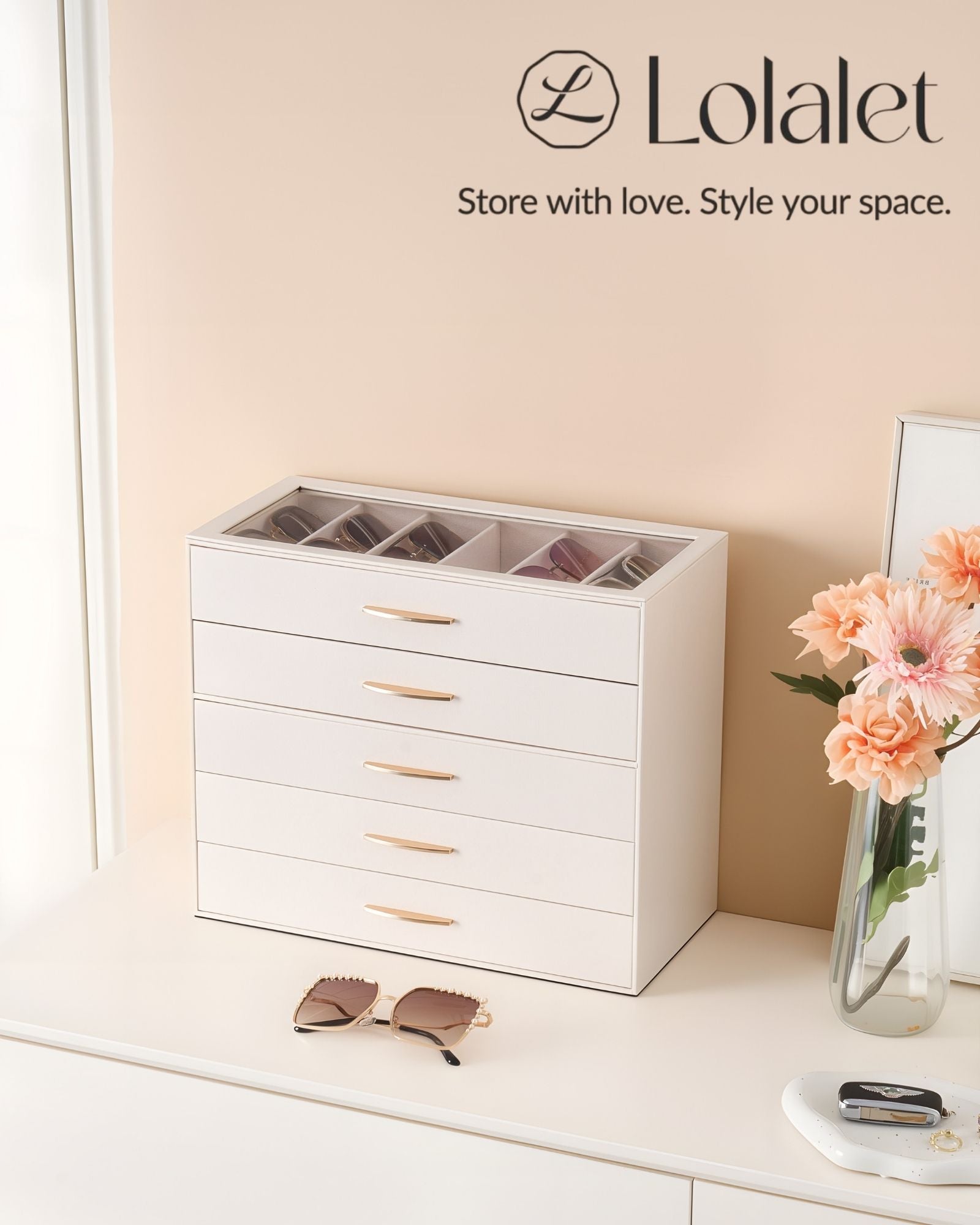 5-Layer Sunglasses Organizer Case with Clear Top Lid