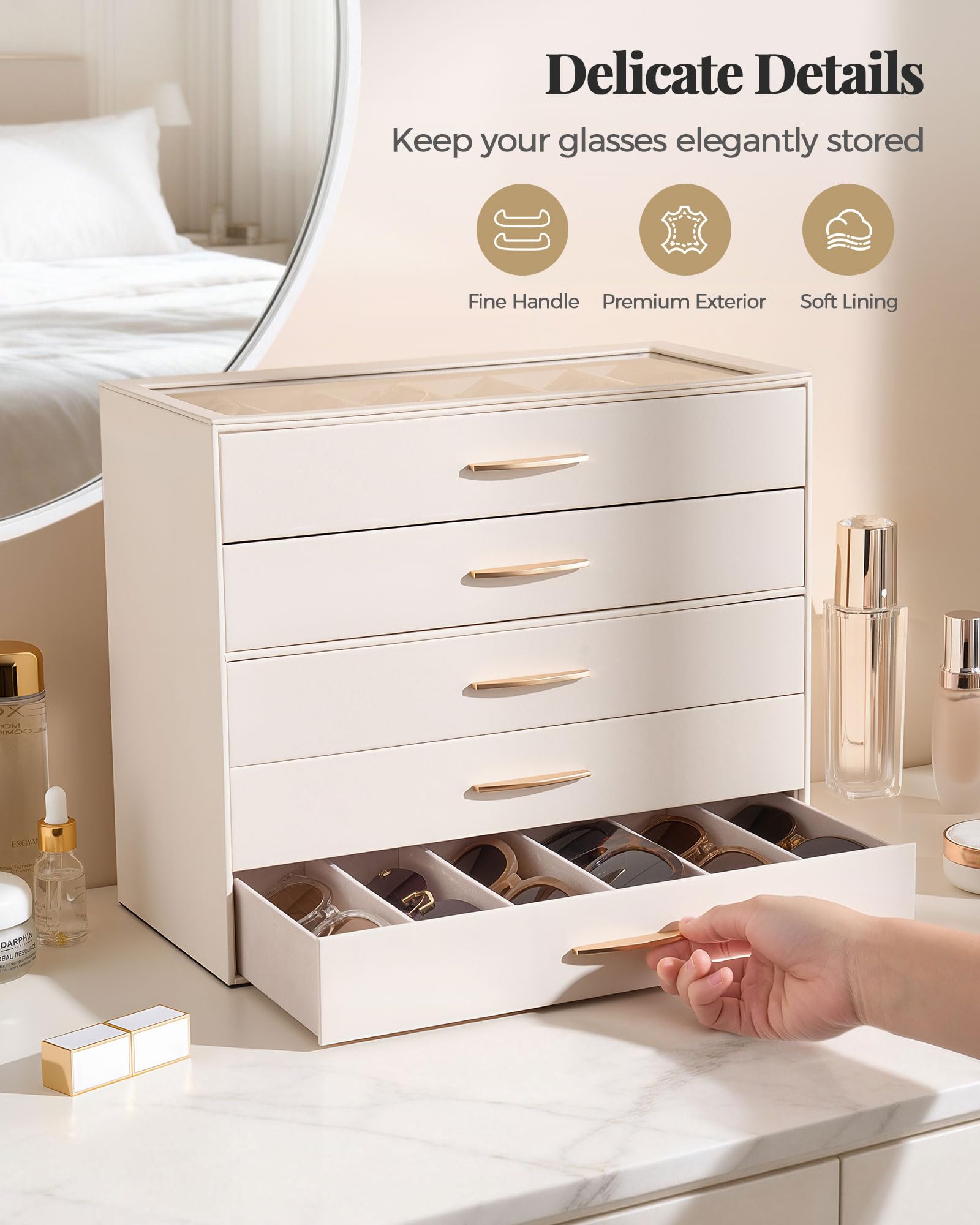 5-Layer Sunglasses Organizer Case with Clear Top Lid