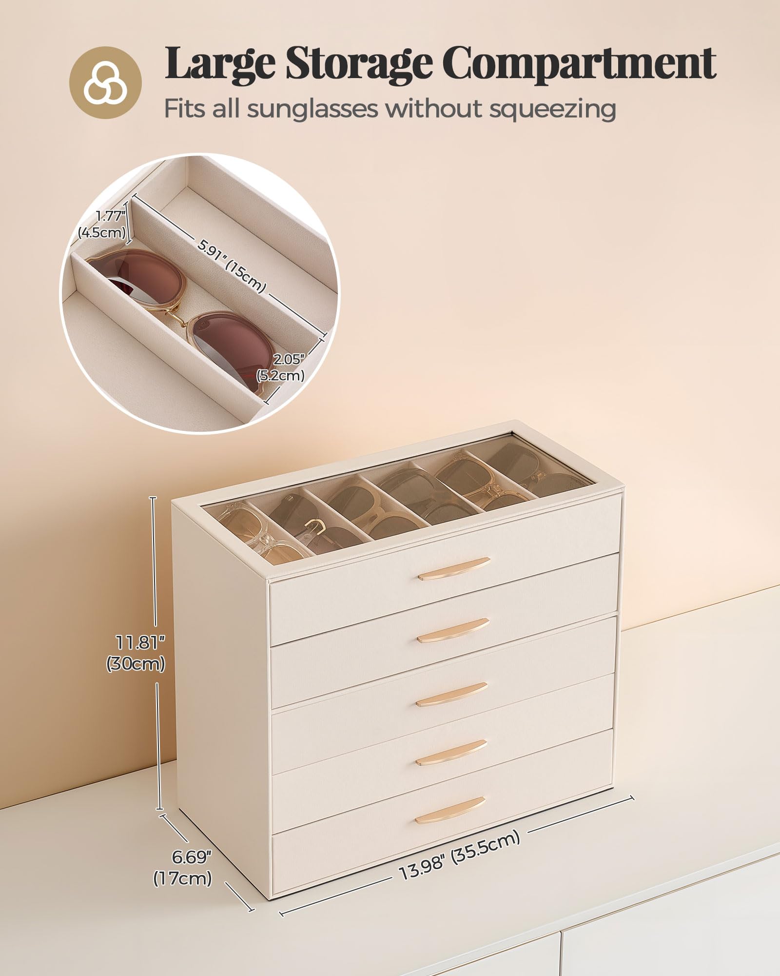 5-Layer Sunglasses Organizer Case with Clear Top Lid