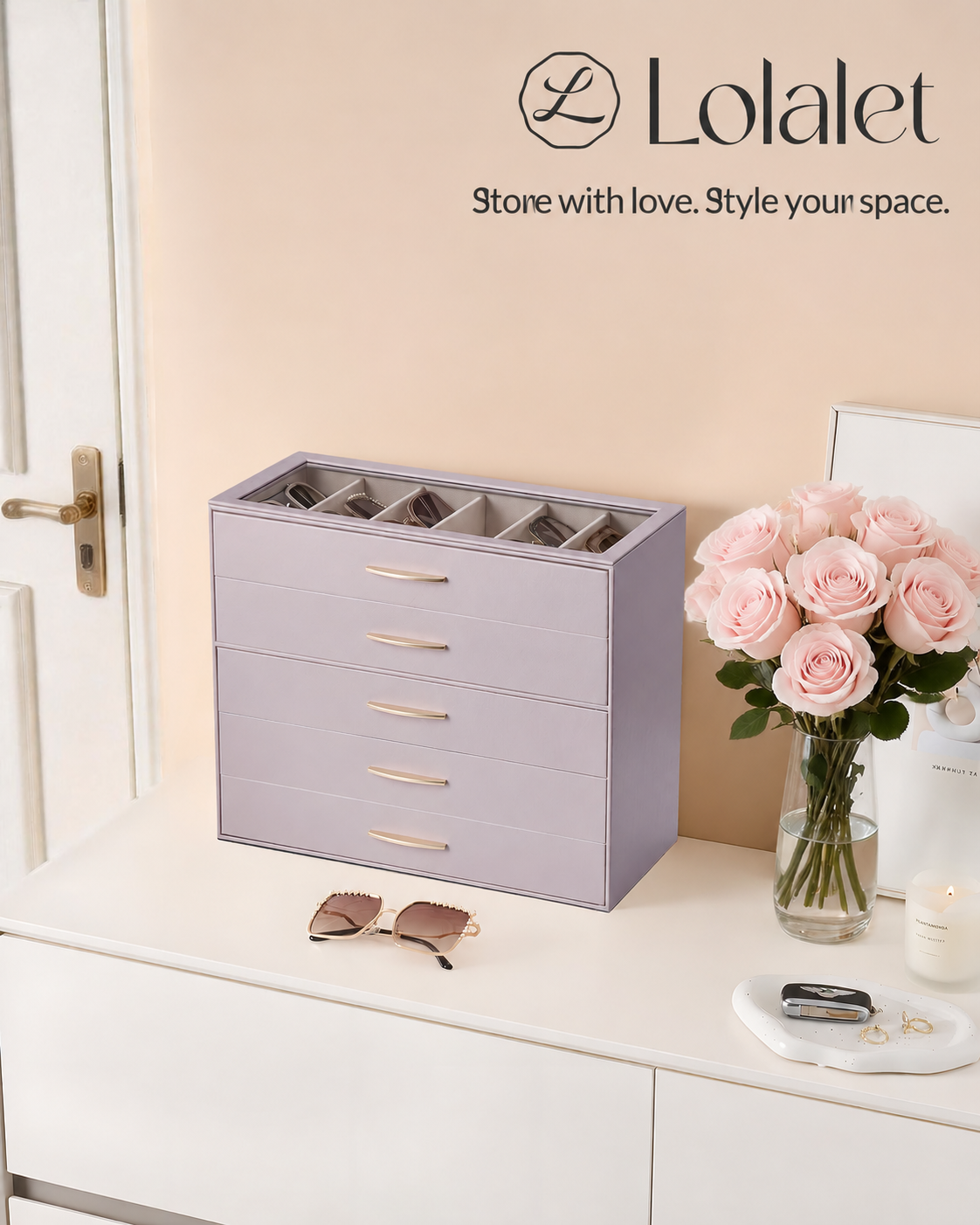 5-Layer Sunglasses Organizer Case with Clear Top Lid