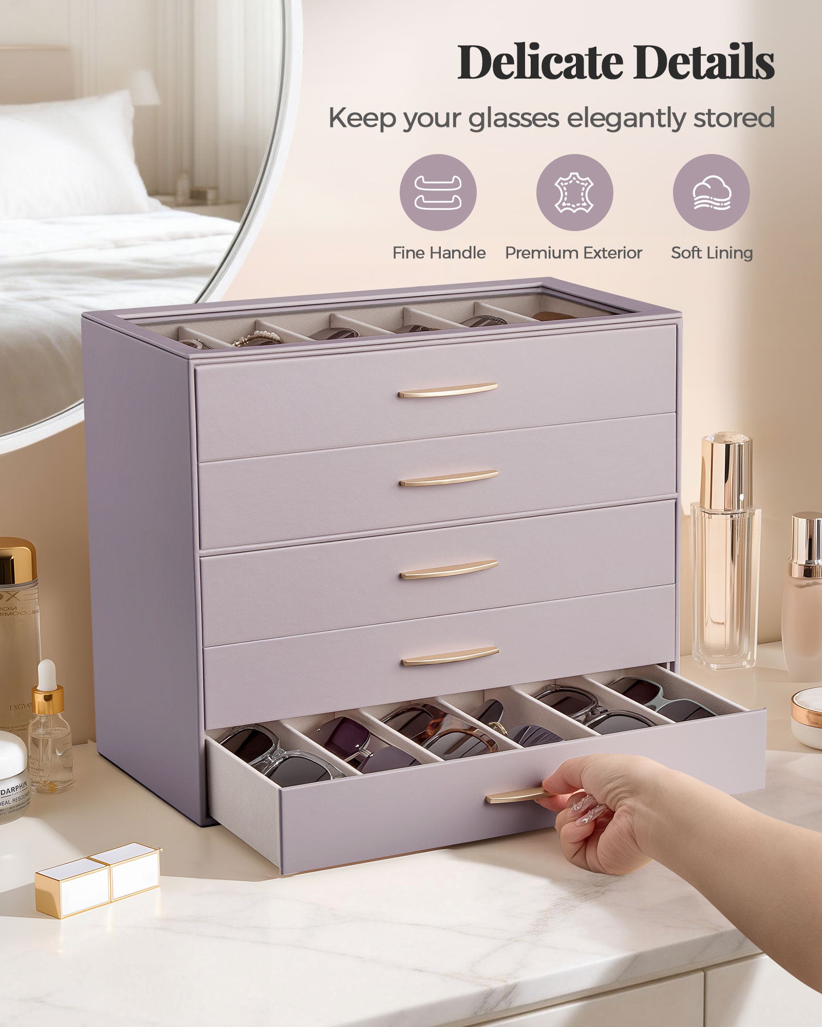 5-Layer Sunglasses Organizer Case with Clear Top Lid