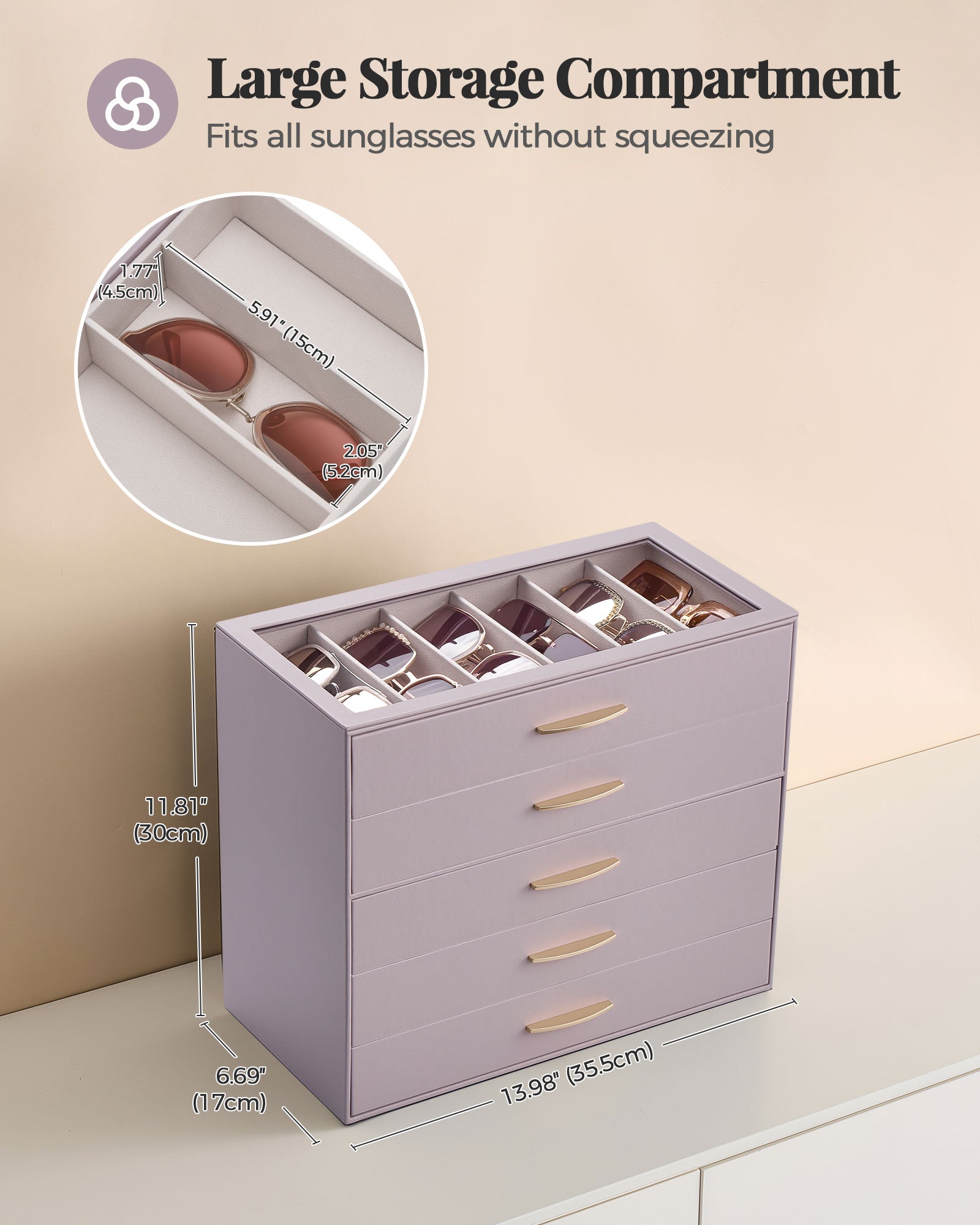 5-Layer Sunglasses Organizer Case with Clear Top Lid