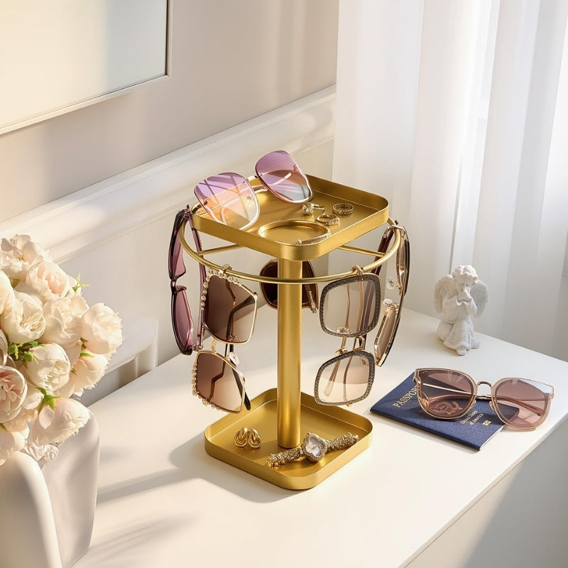 360° Rotating Sunglasses Organizer with 2 Square Storage Tray