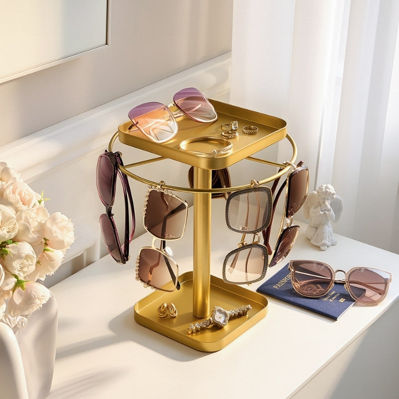 360° Rotating Sunglasses Organizer with 2 Square Storage Tray
