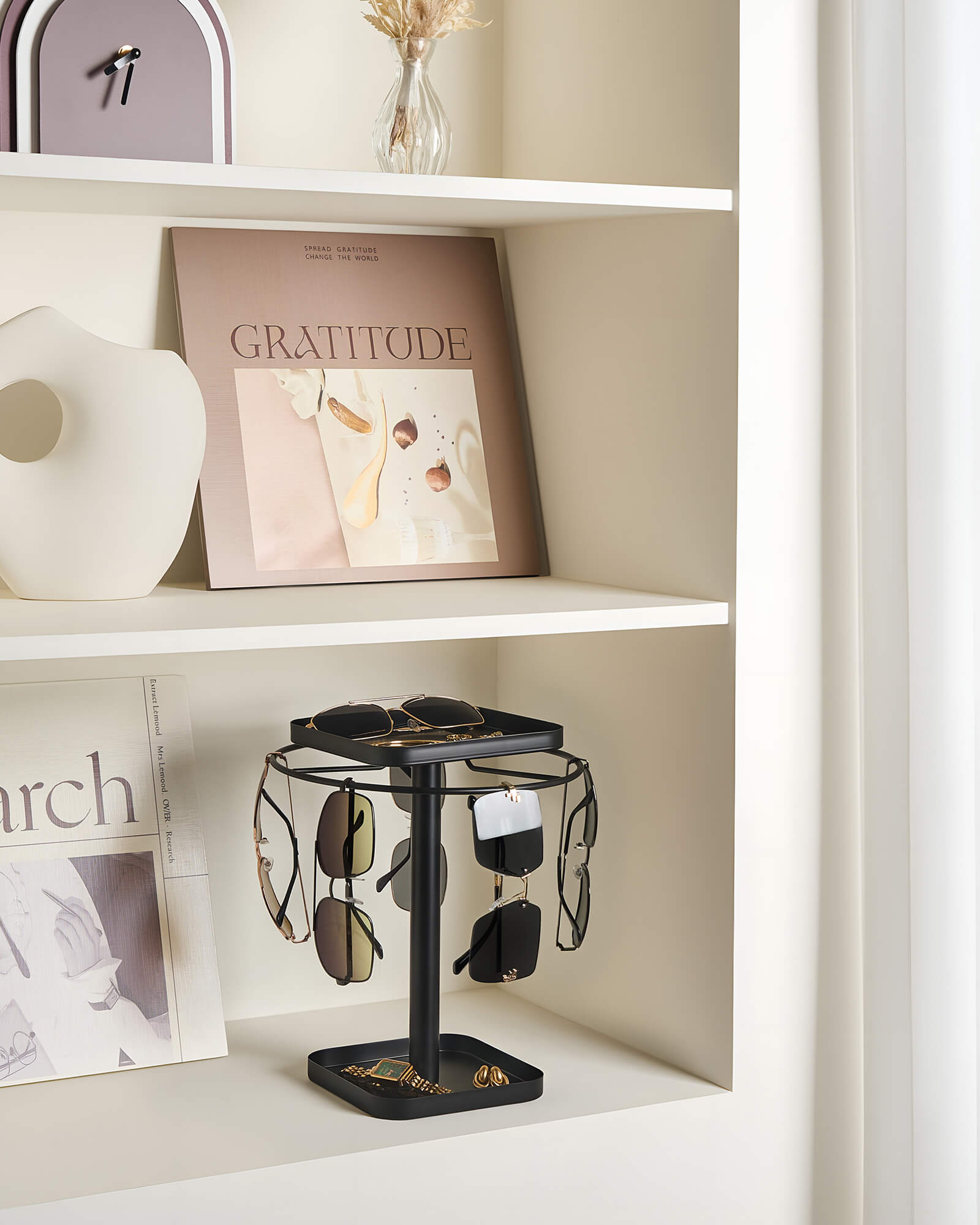 360° Rotating Sunglasses Organizer with 2 Square Storage Tray