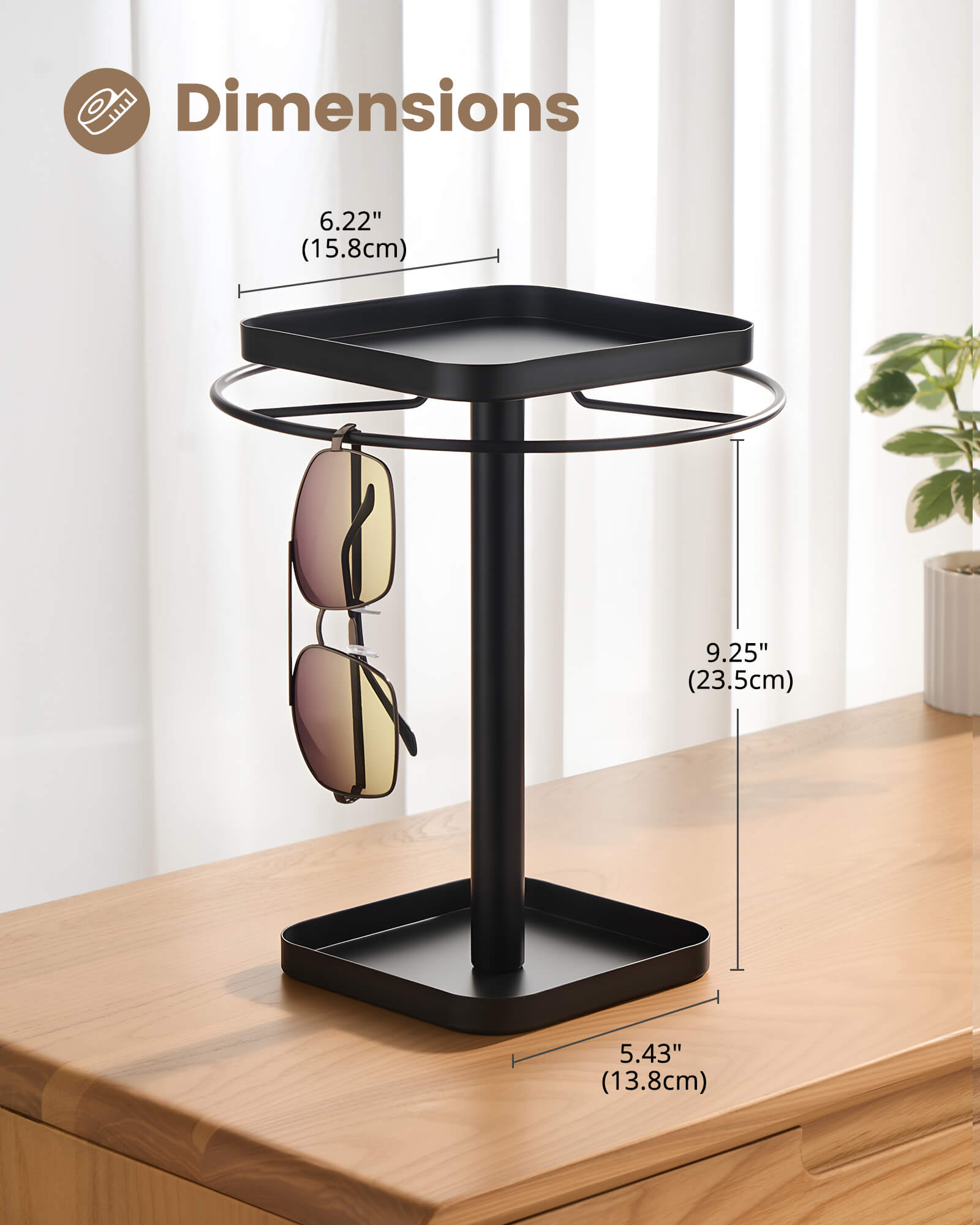360° Rotating Sunglasses Organizer with 2 Square Storage Tray